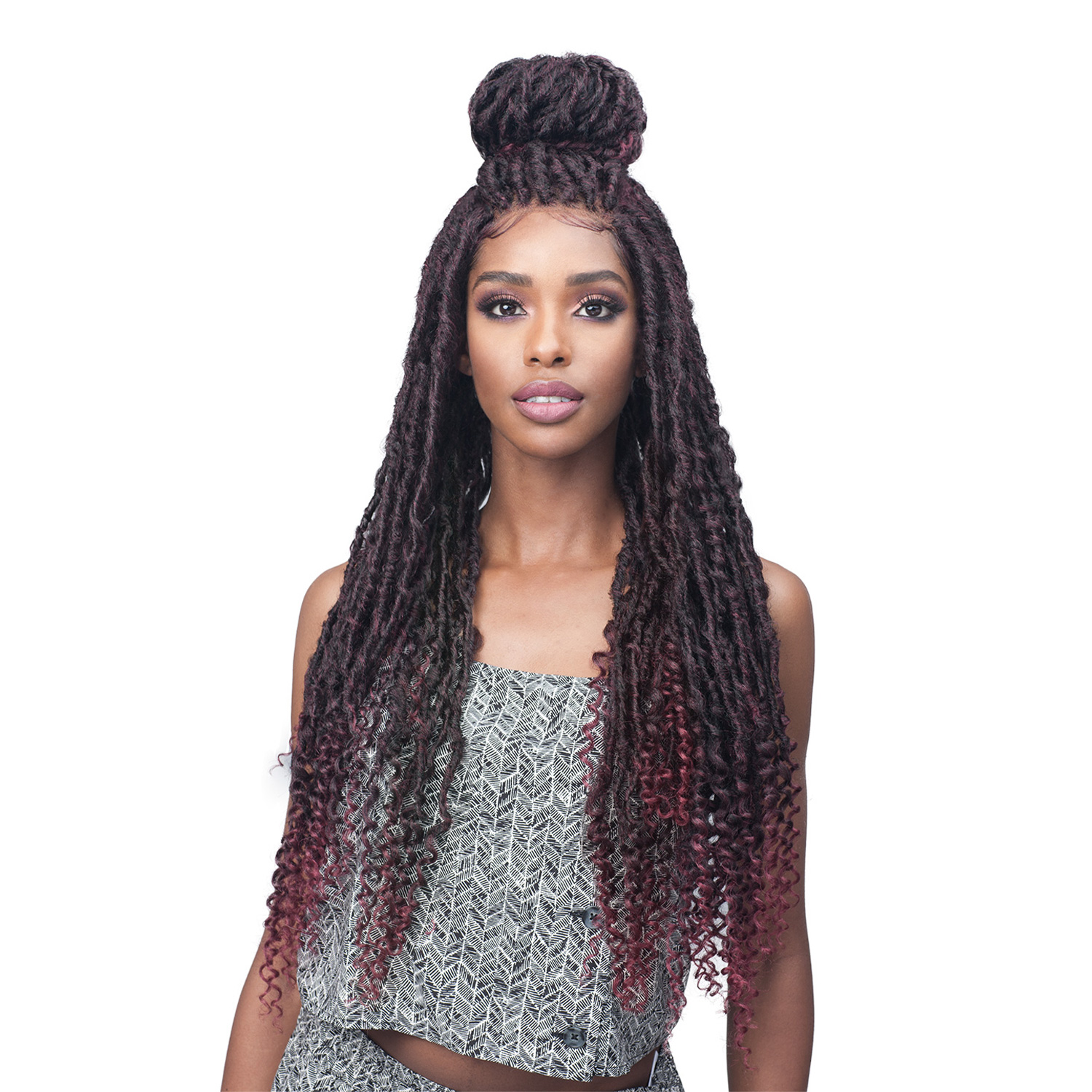 Bobbi Boss Braided Lace Front Wig Free Parting MLF619 Nu Locs Curly Tip