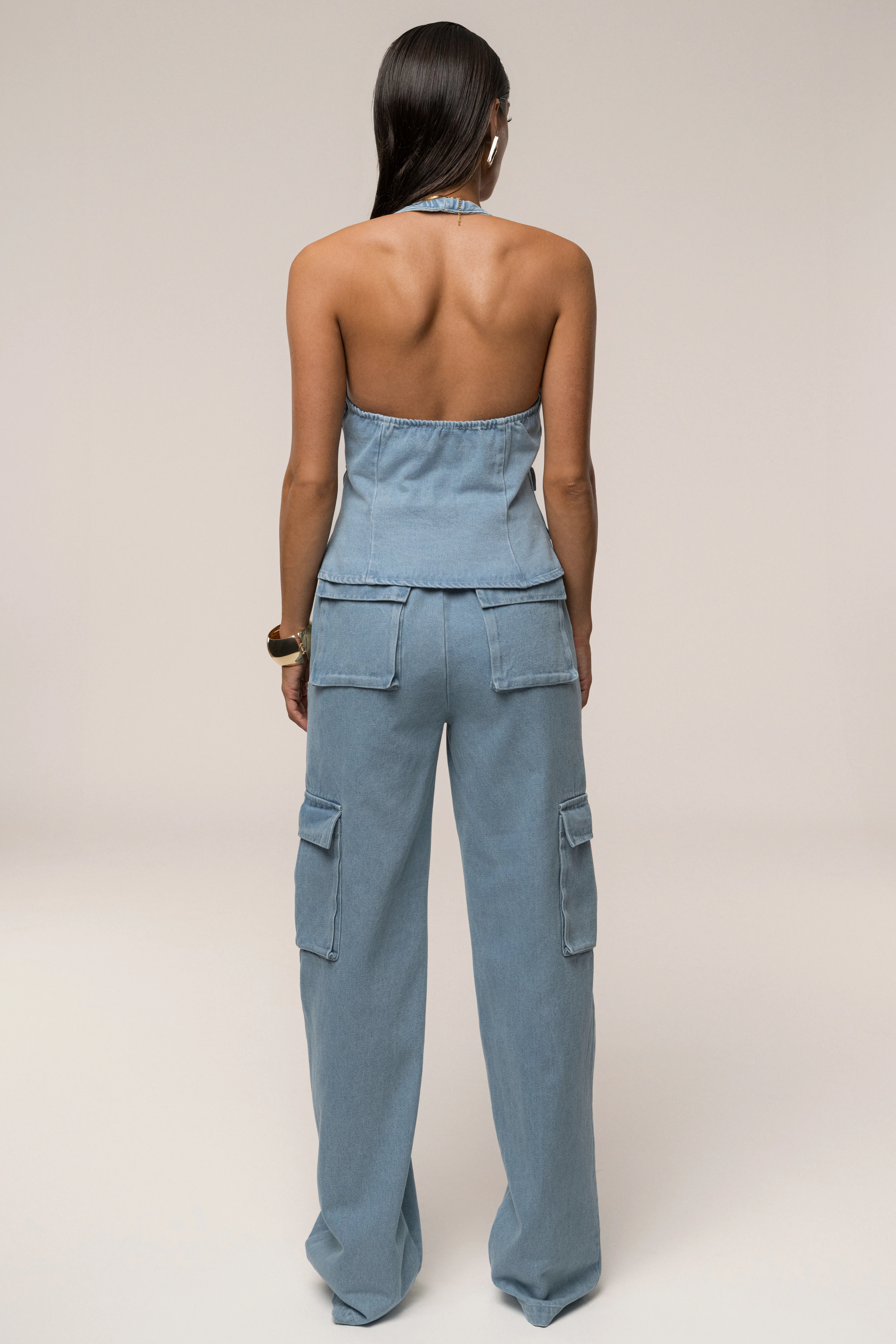 Medium Wash Denim Utility Cargo Pants