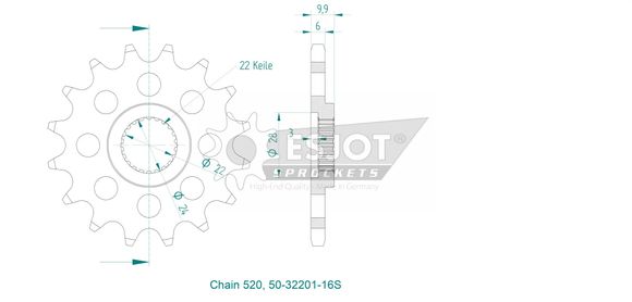 Esjot 16 tooth gearbox output pinionVOGE 650 650 DSX - 2023Ref: Esjo00139A / 12122413