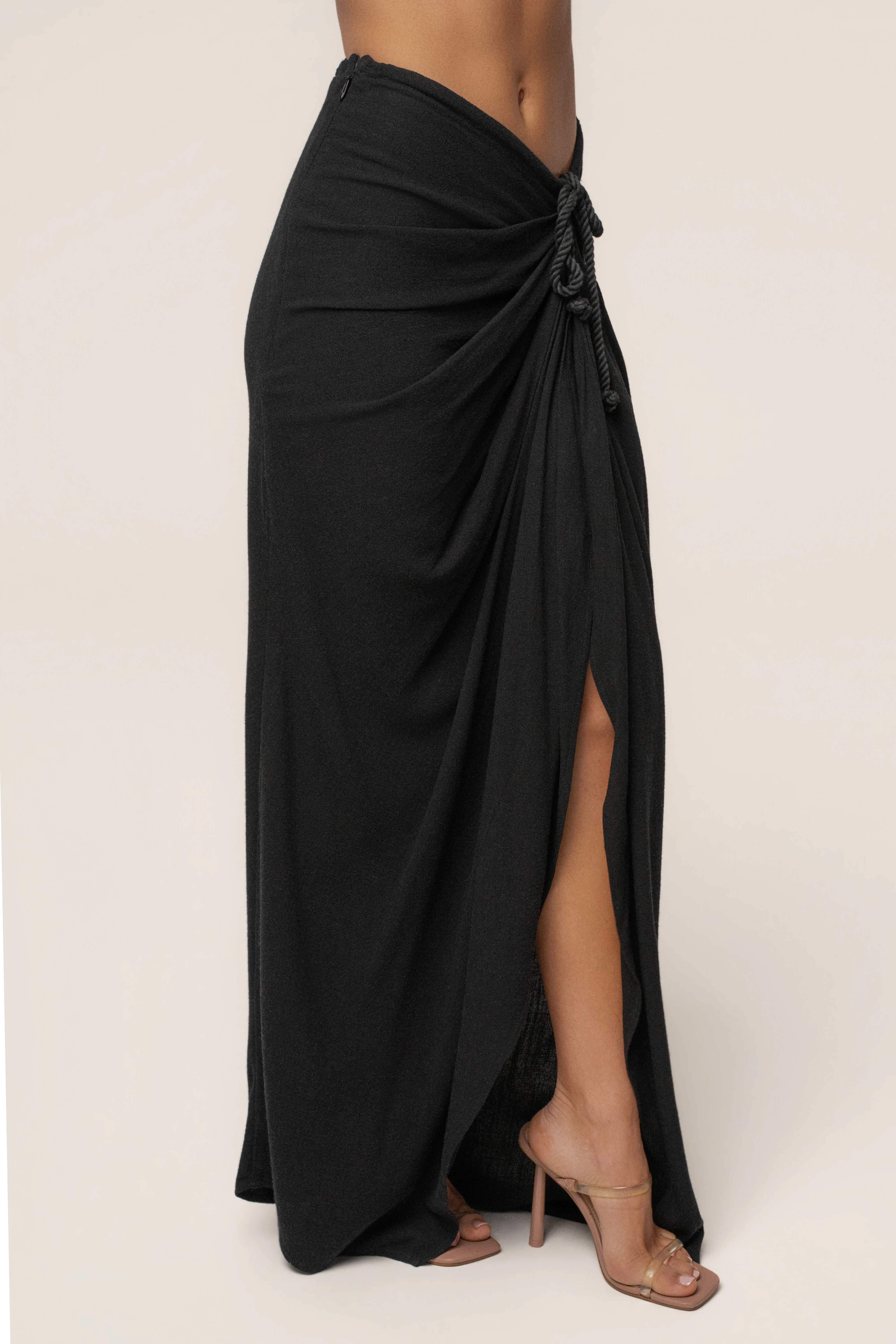 Black Noelia Linen Slit Skirt