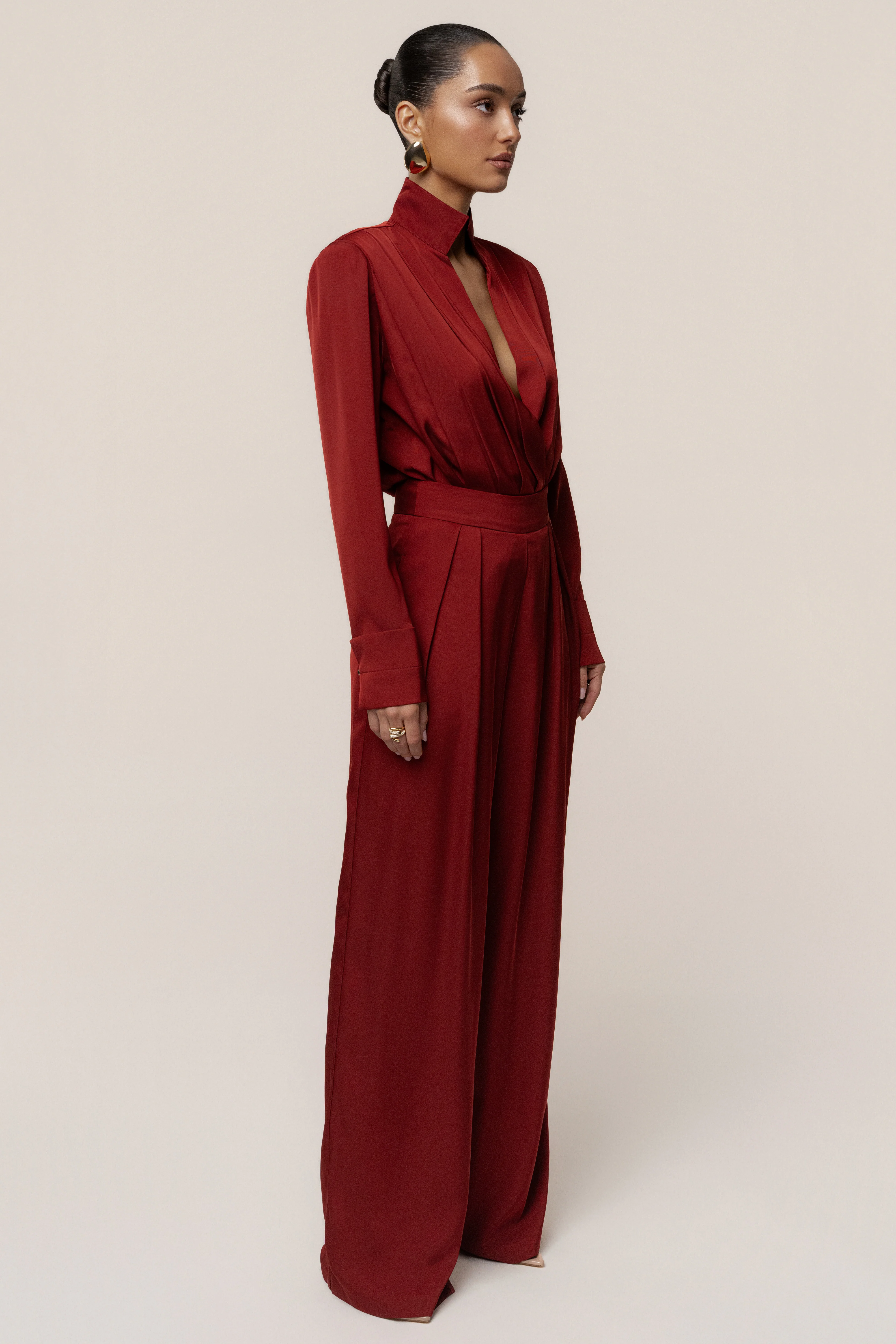Burgundy Visionary Pleated Bodysuit