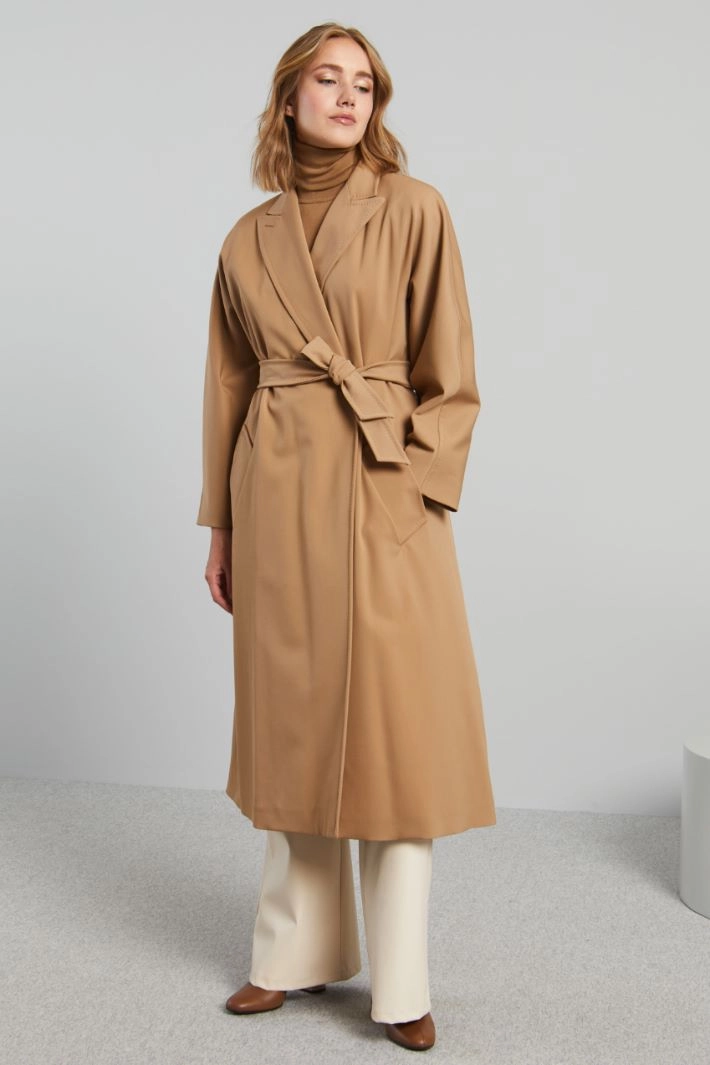 Duster coat with tailored pick stitching - CAMEL
