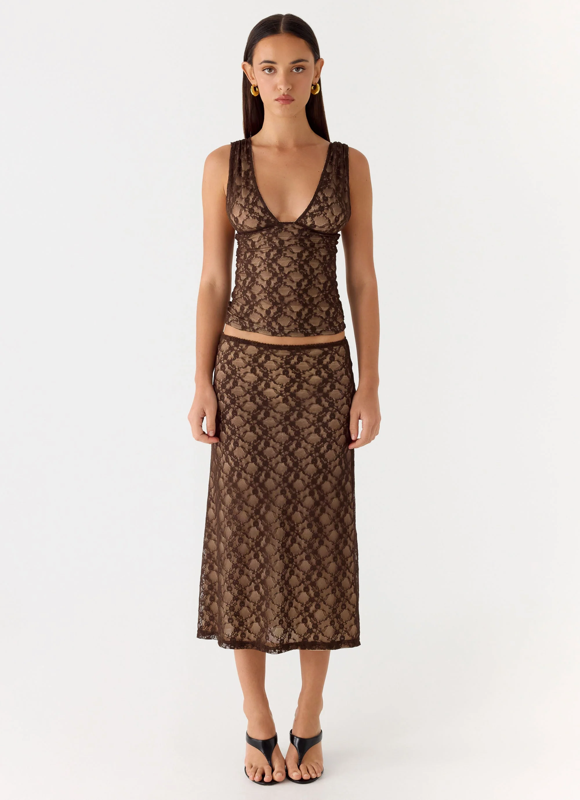 Malachie Lace Midi Skirt - Chocolate