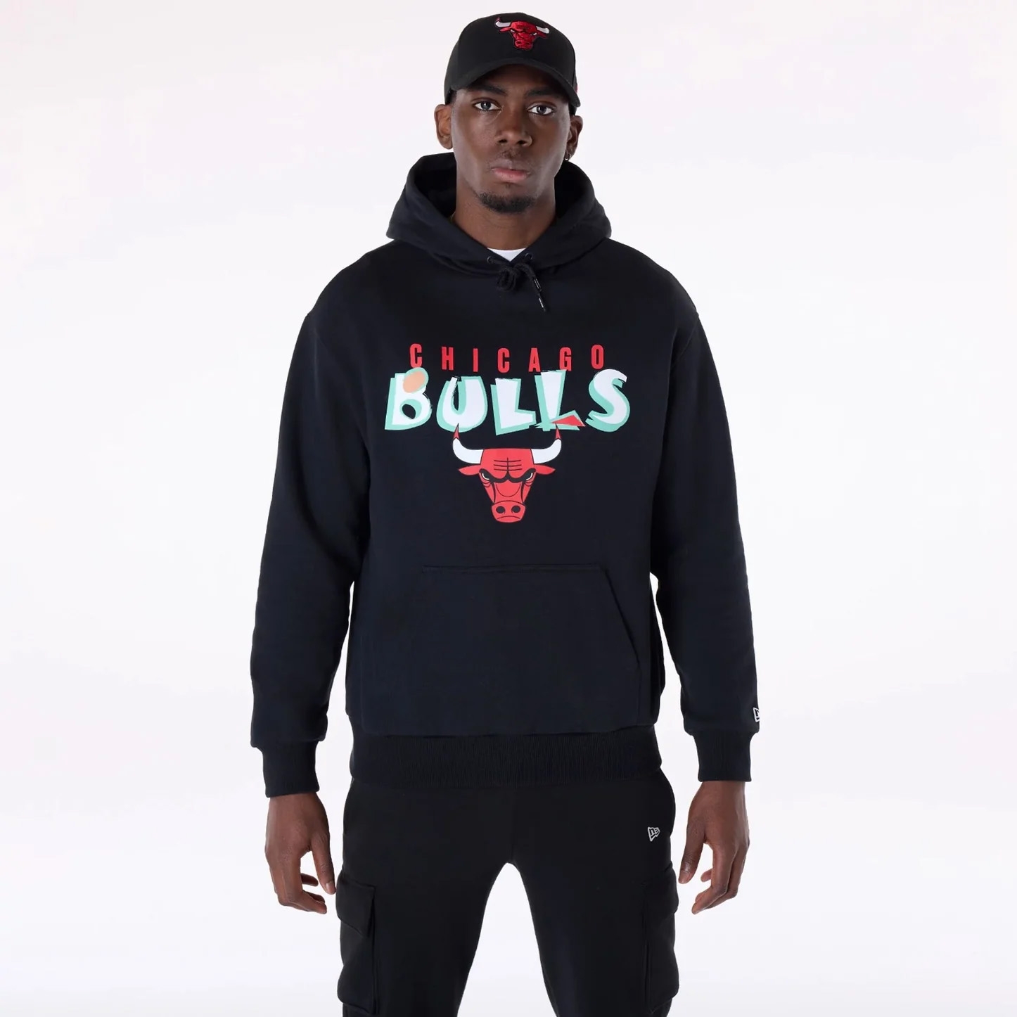 Chicago Bulls Block Graphic New Era Oversized NBA Hoodie Black