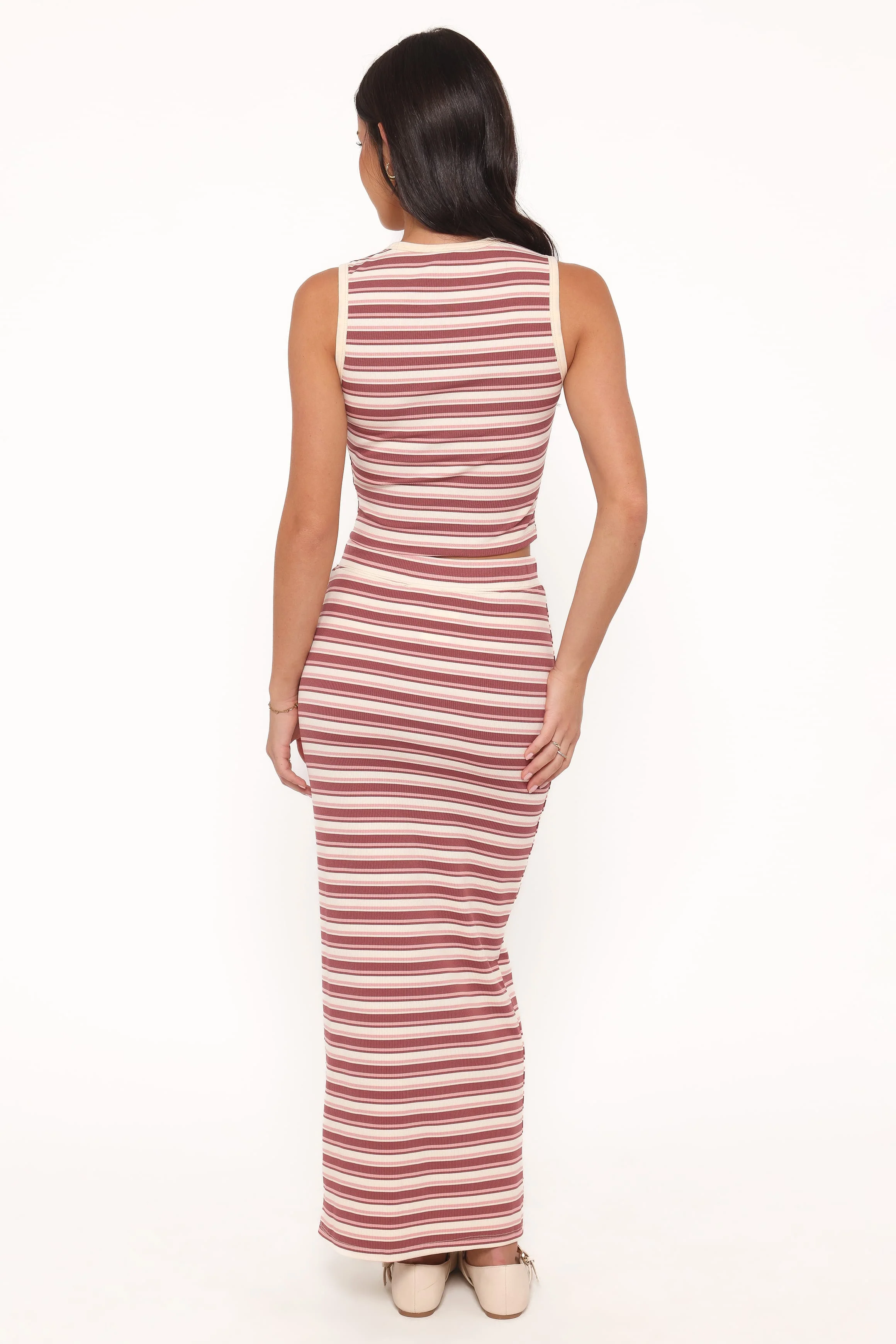 Kelly Maxi Skirt Set - Burgundy/Pink Stripe