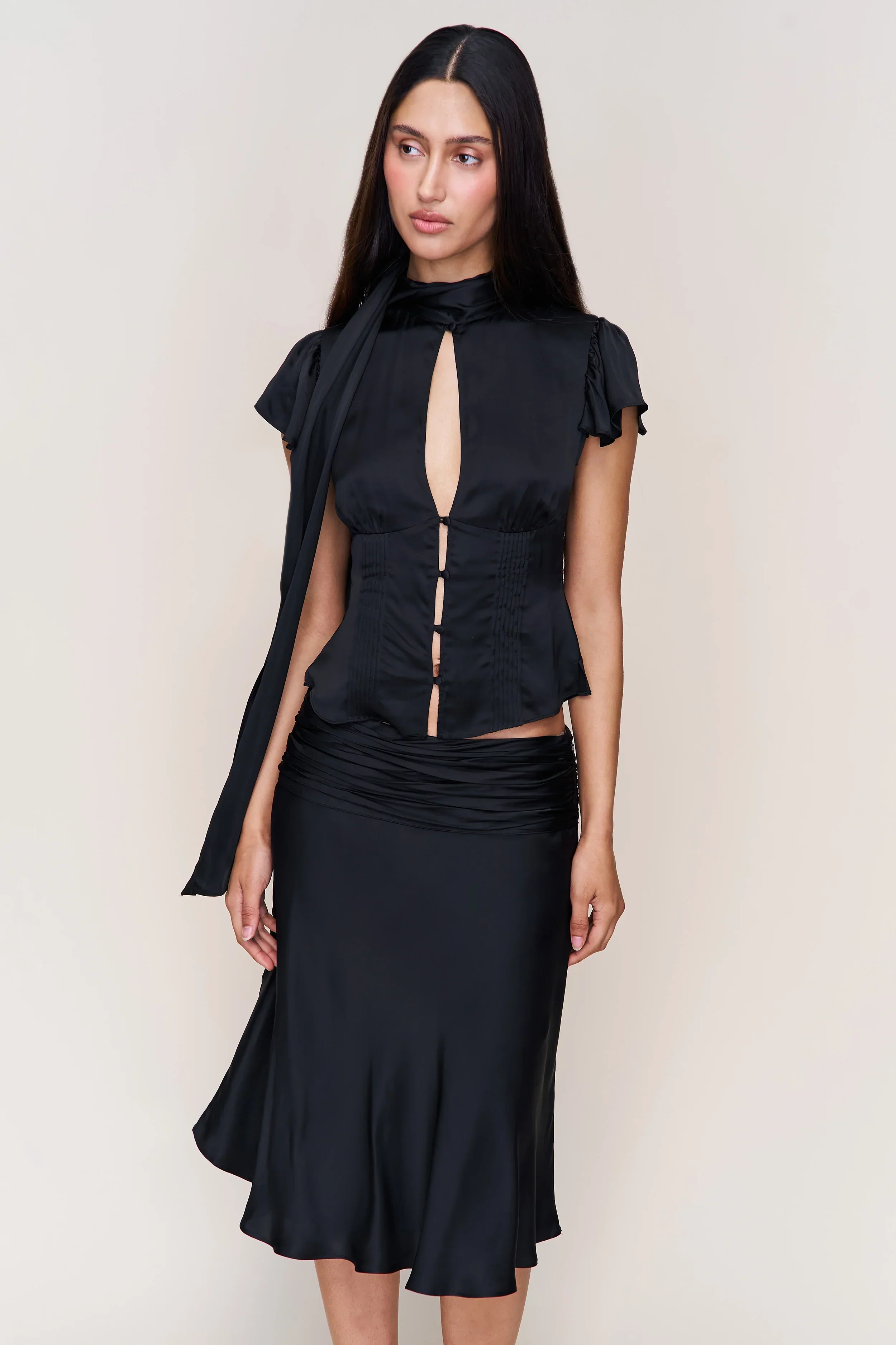 Eda Satin Midi Skirt