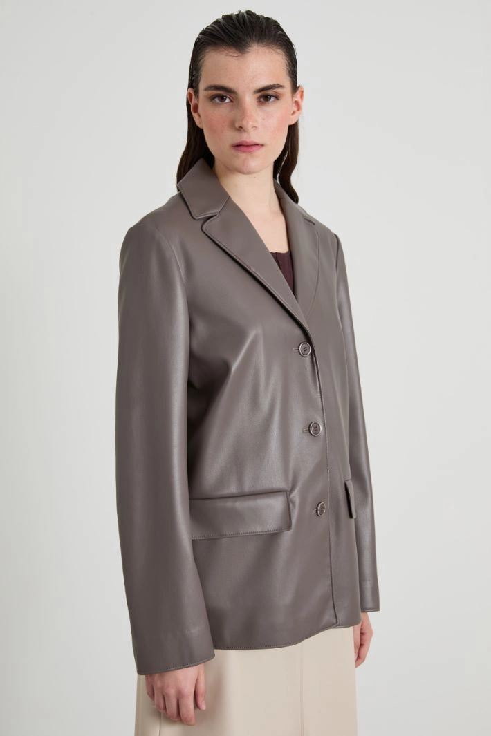 Straight blazer in nappa-look fabric - DOVE GREY