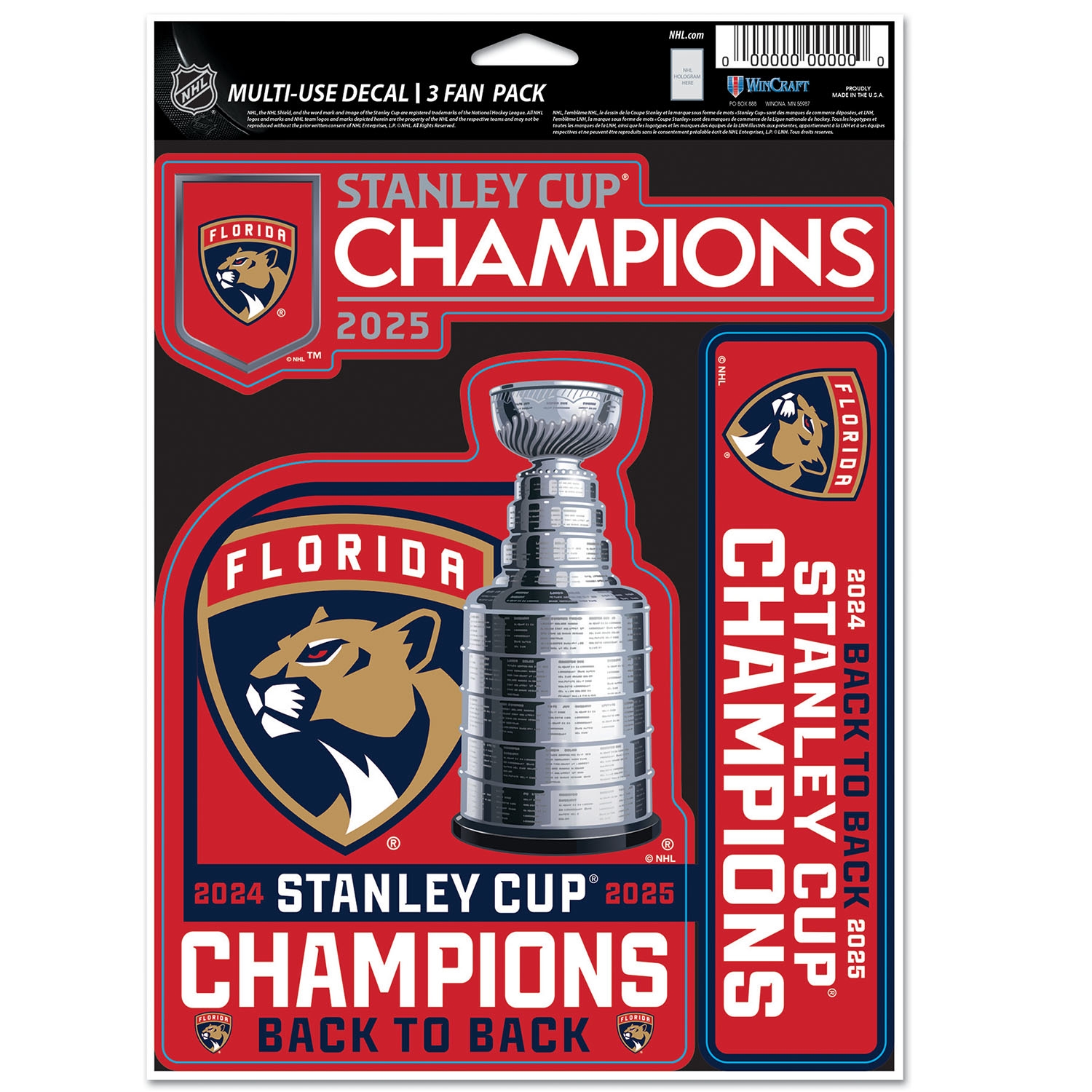Florida Panthers 2025 Stanley Cup Champions Decals Set (3 Pcs.)