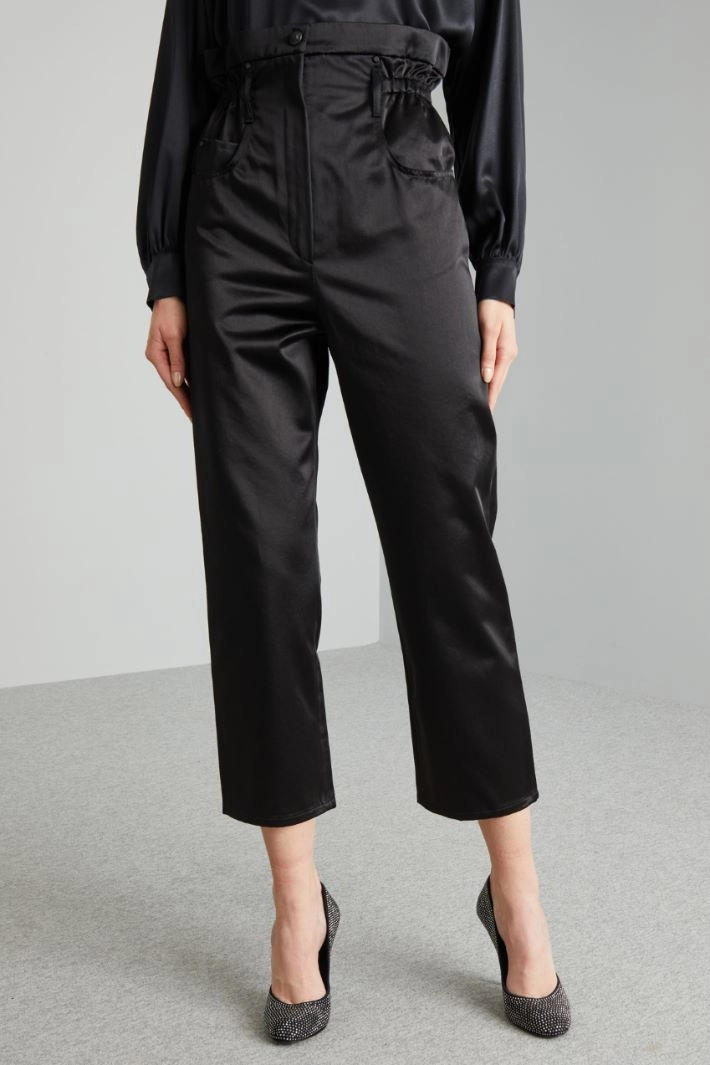 High waisted satin trousers - BLACK