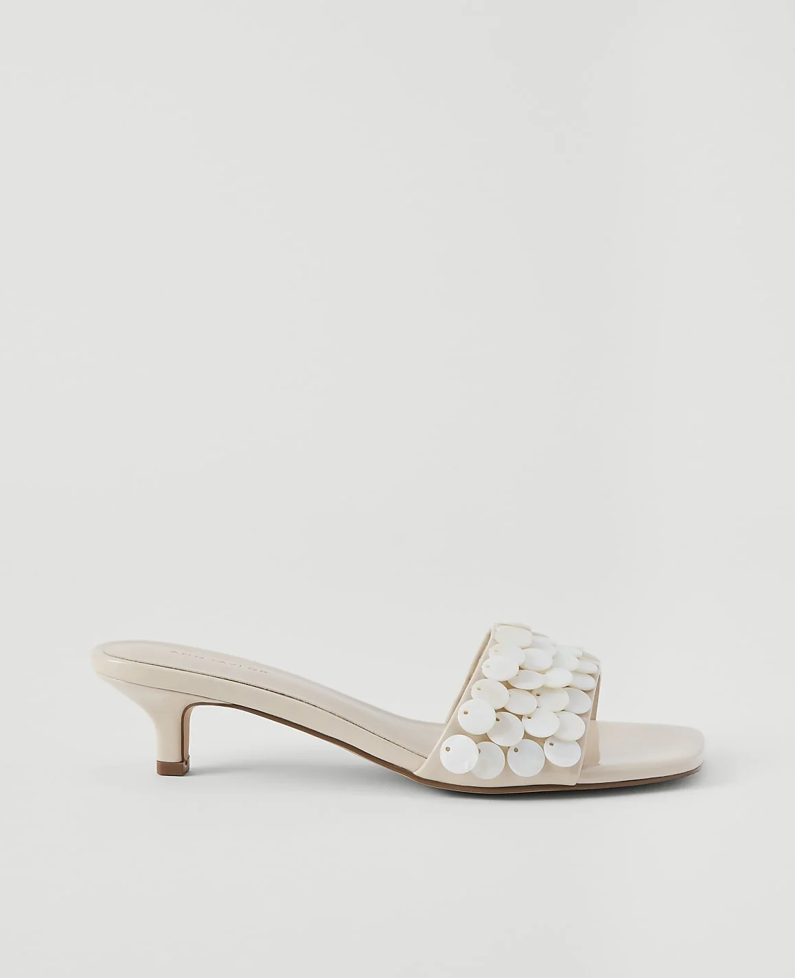 Patent Paillette Kitten Heel Sandal - Ivory