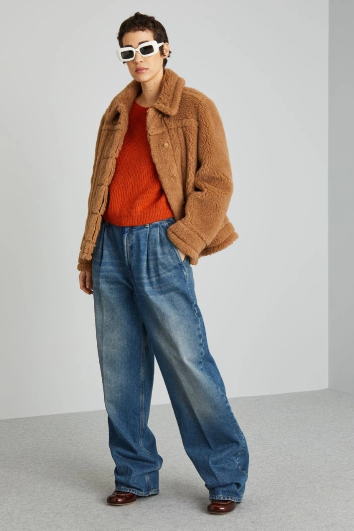 Short jacket in Teddy fabric - CAMEL