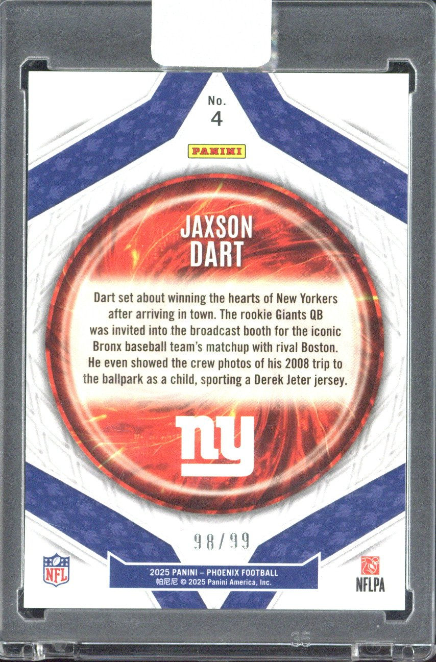 2025 Panini Phoenix Jaxson Dart RC Paragon /99 #4