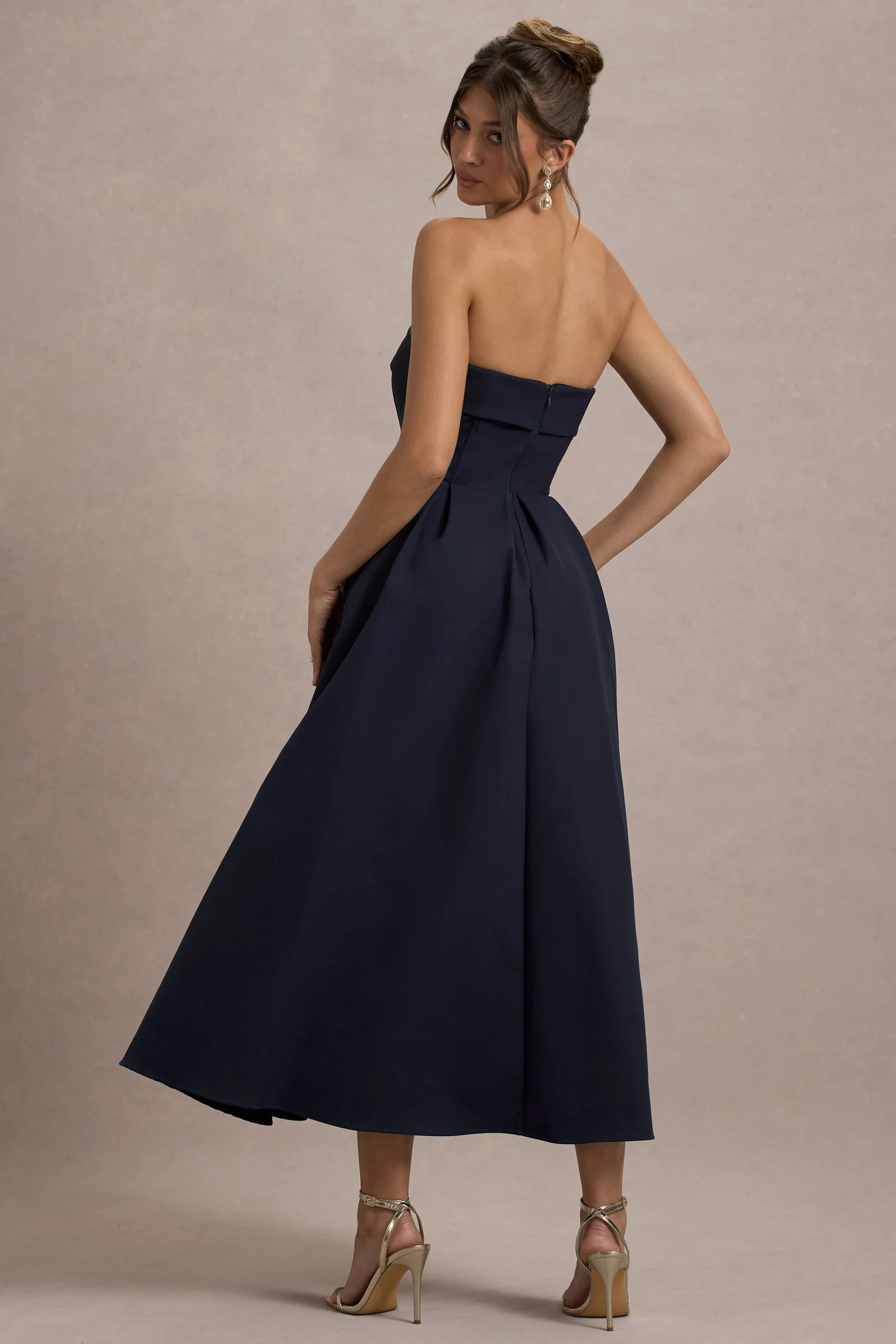 Annalise | Navy Bandeau Skater Midi Dress