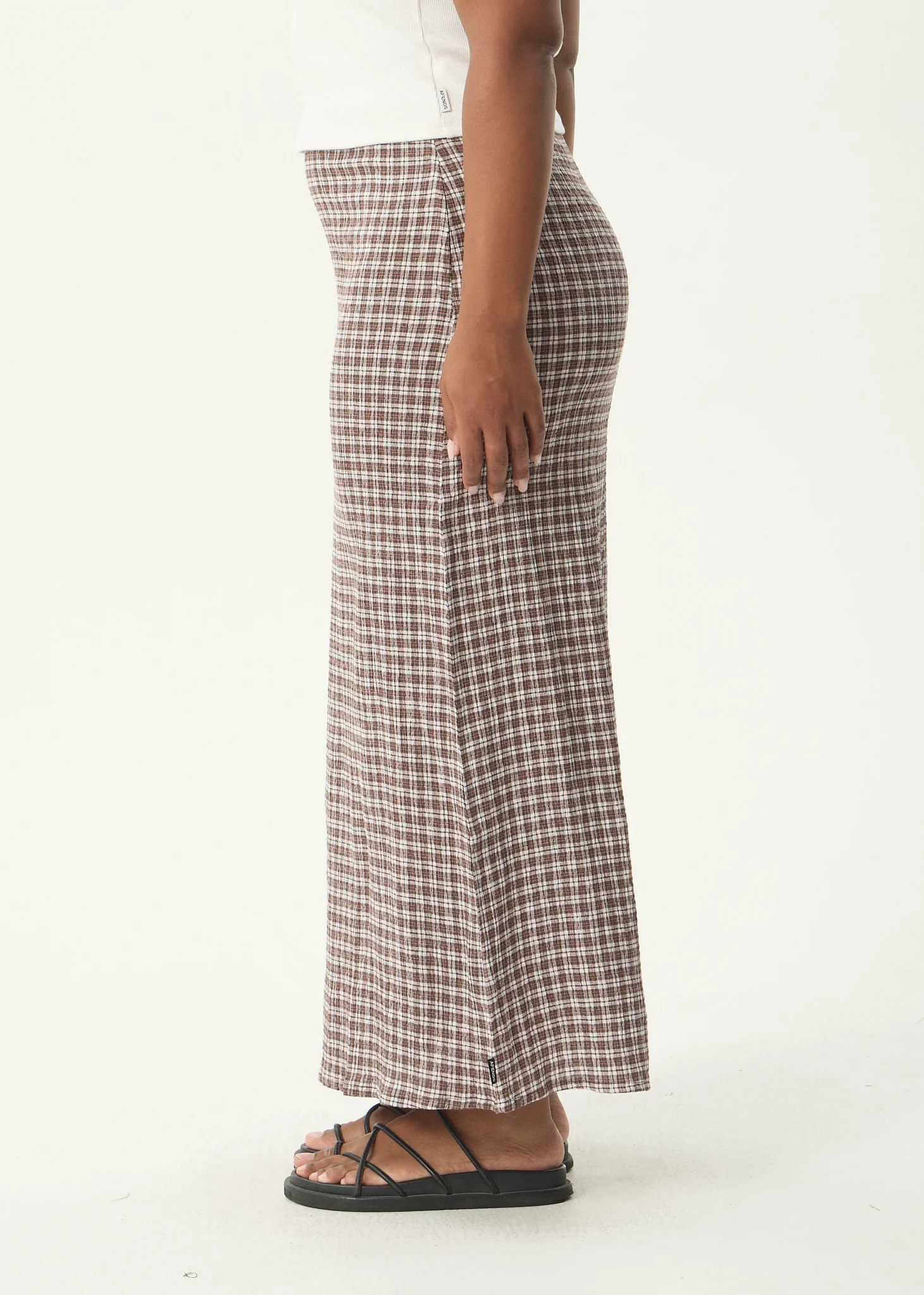 AFENDS Womens Lita - Seersucker Maxi Skirt - Base Coffee Check