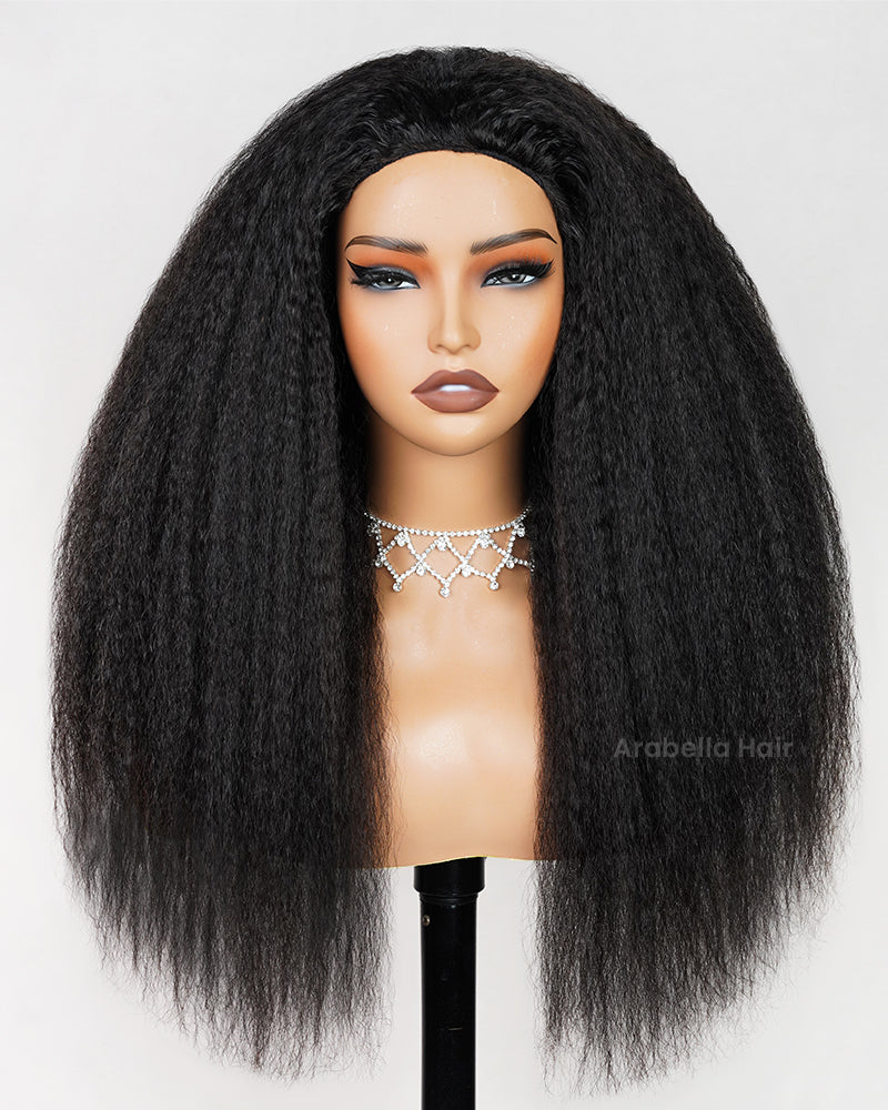 Ophirawig 3 In 1 Half Wig Glueless Yaki Straight Wig Invisi Drawstring Natural Black Endless Protective Styles