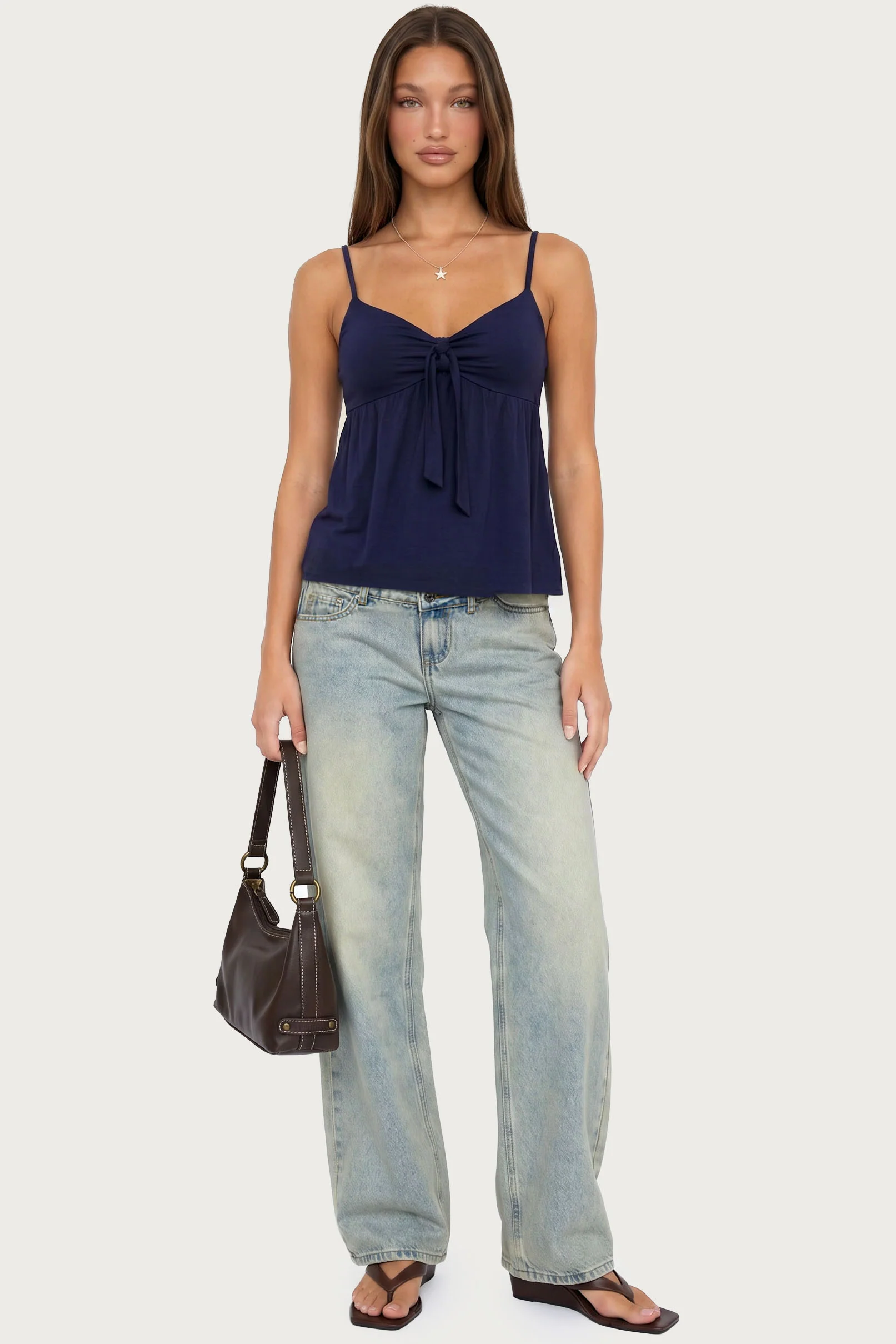 Michey Tie Front Babydoll Tank Top
