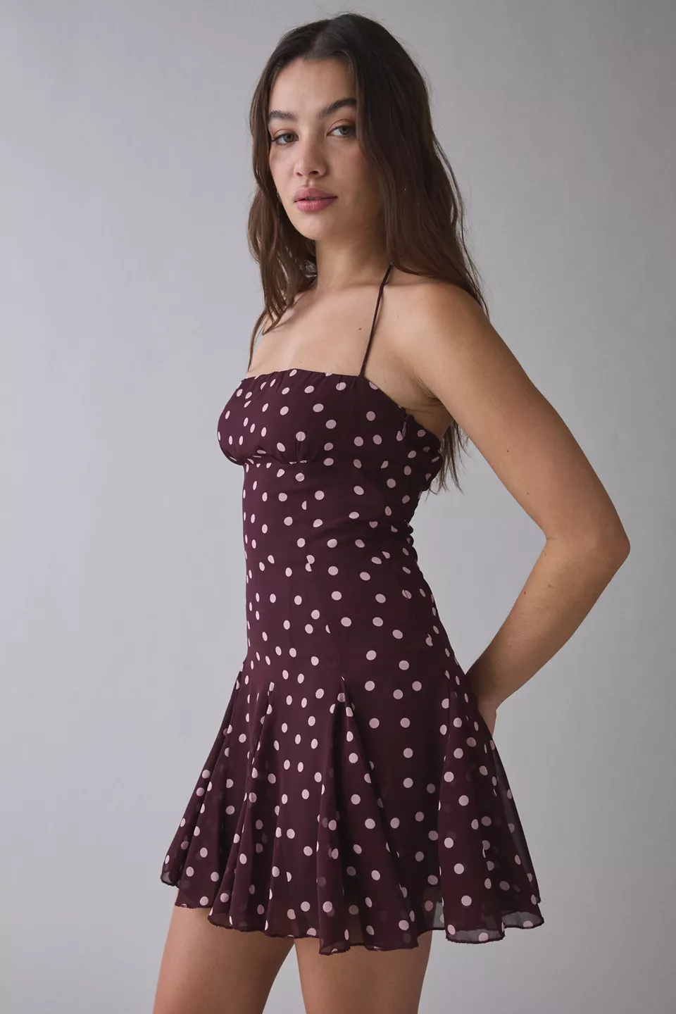 Kiss The Sky Chianti Polka Dot Halter Mini Dress