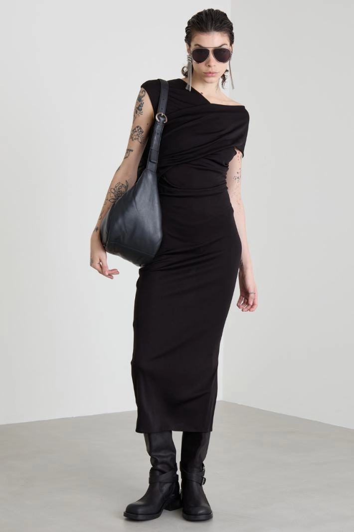 Draped jersey dress - BLACK