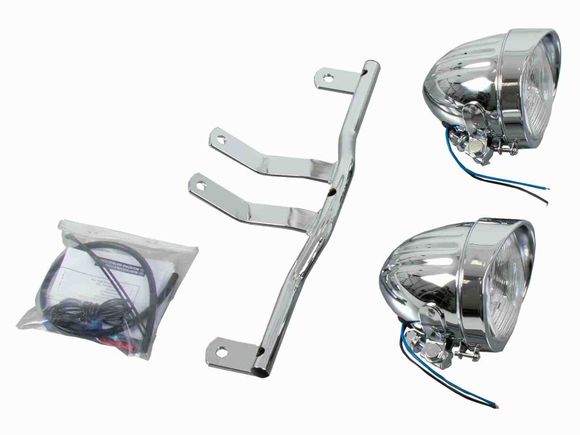 Hepco & Becker Twinlight (road) lights with bracket and cable - chromeRef: Hbe02520A / 400340 00 02