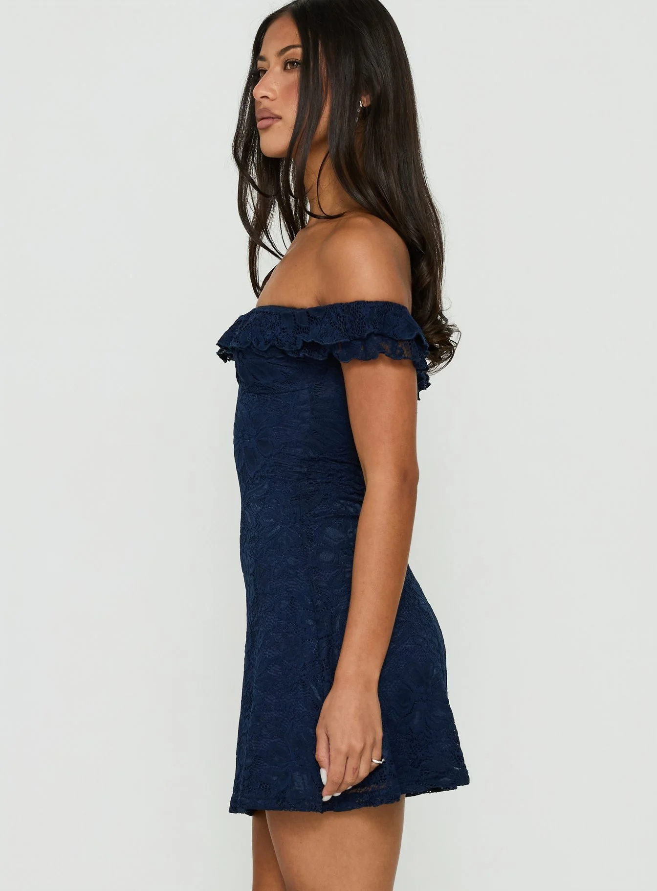 Anabeila Strapless Frill Mini Dress Navy