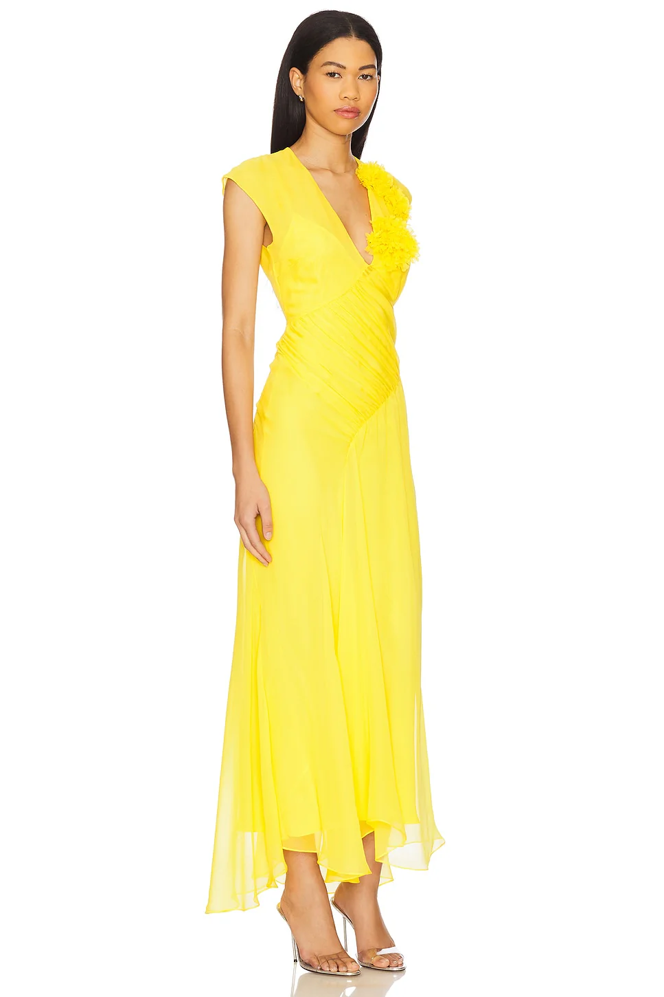 Floral V-neck Draped Chiffon Dress