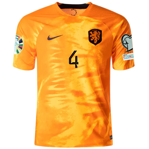 Netherlands Virgil Van Dijk Home Match Authentic Jersey w/ Euro Qualifying Patches 22/23 (Laser Orange/Black)