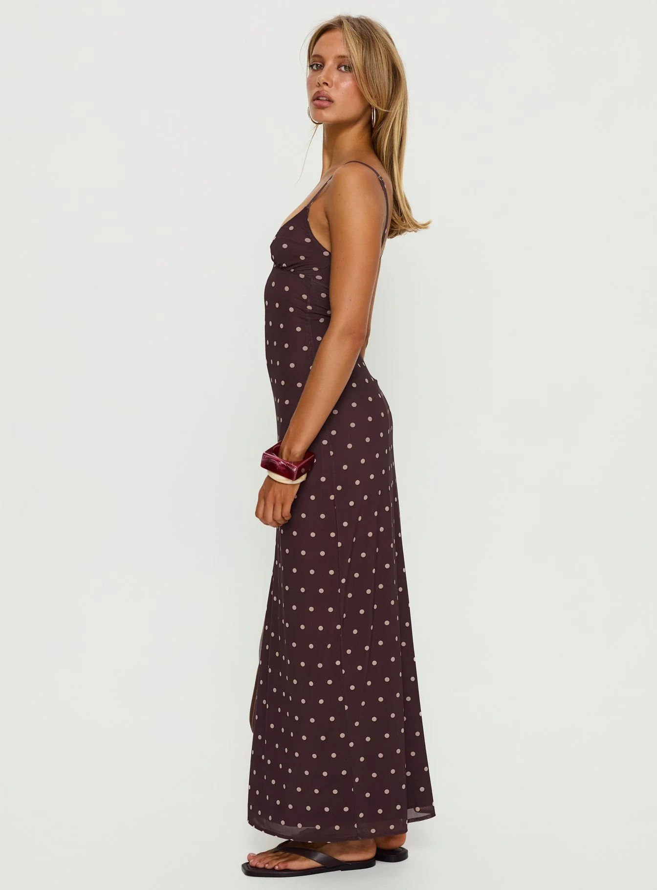 Glass Half Full Mesh Maxi Dress Plum / Pink Polka Dot