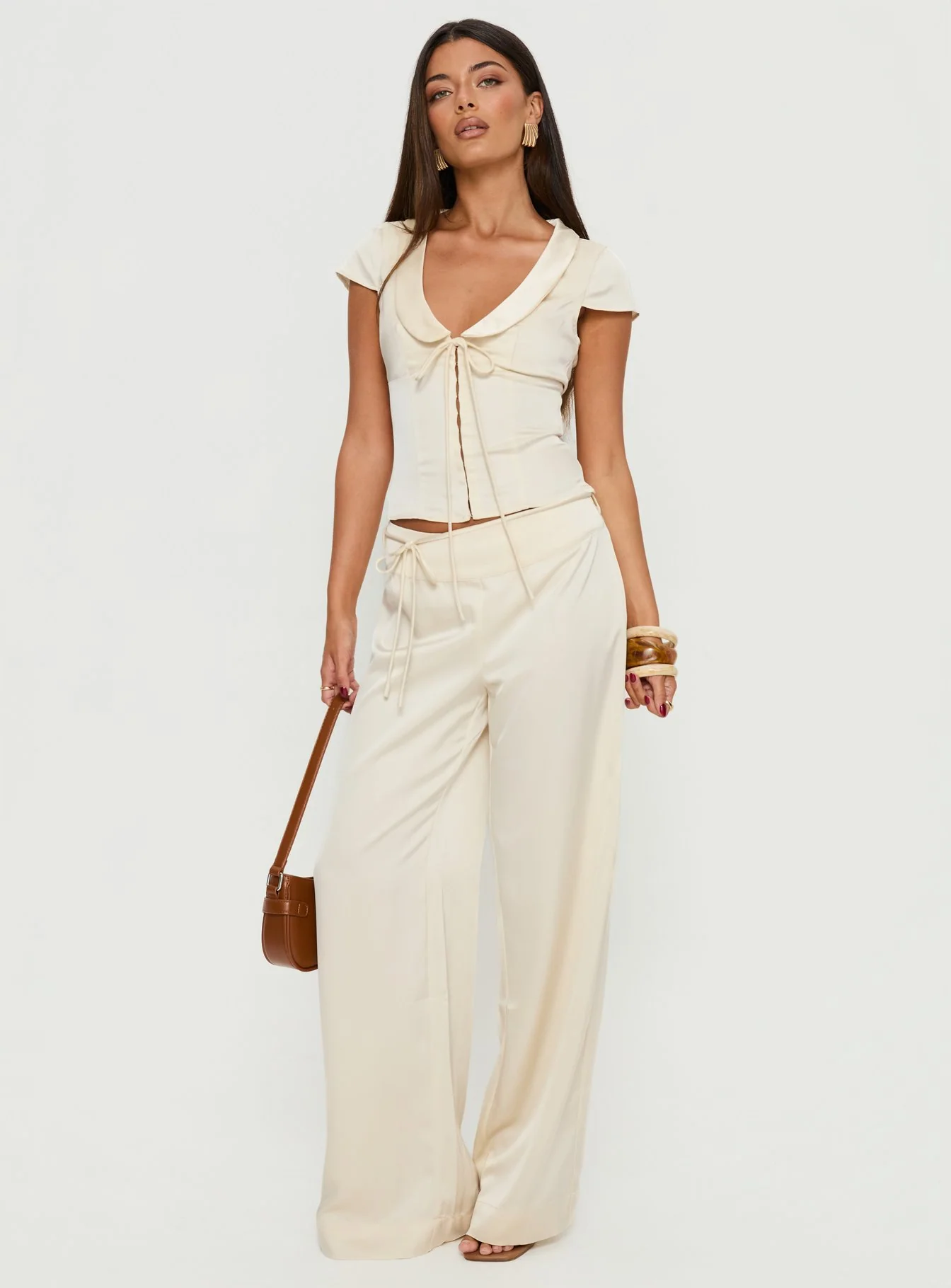 Aubrette Satin Collar Top Cream
