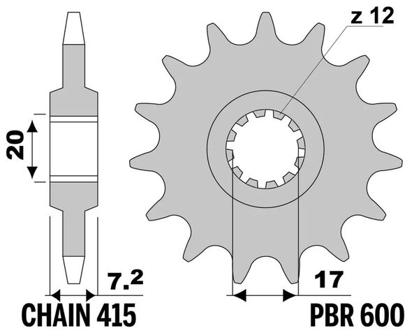 Gearbox output pinion PBR standard steel 600 - 415 15 teethRef: Pbr01661A / 1151597006