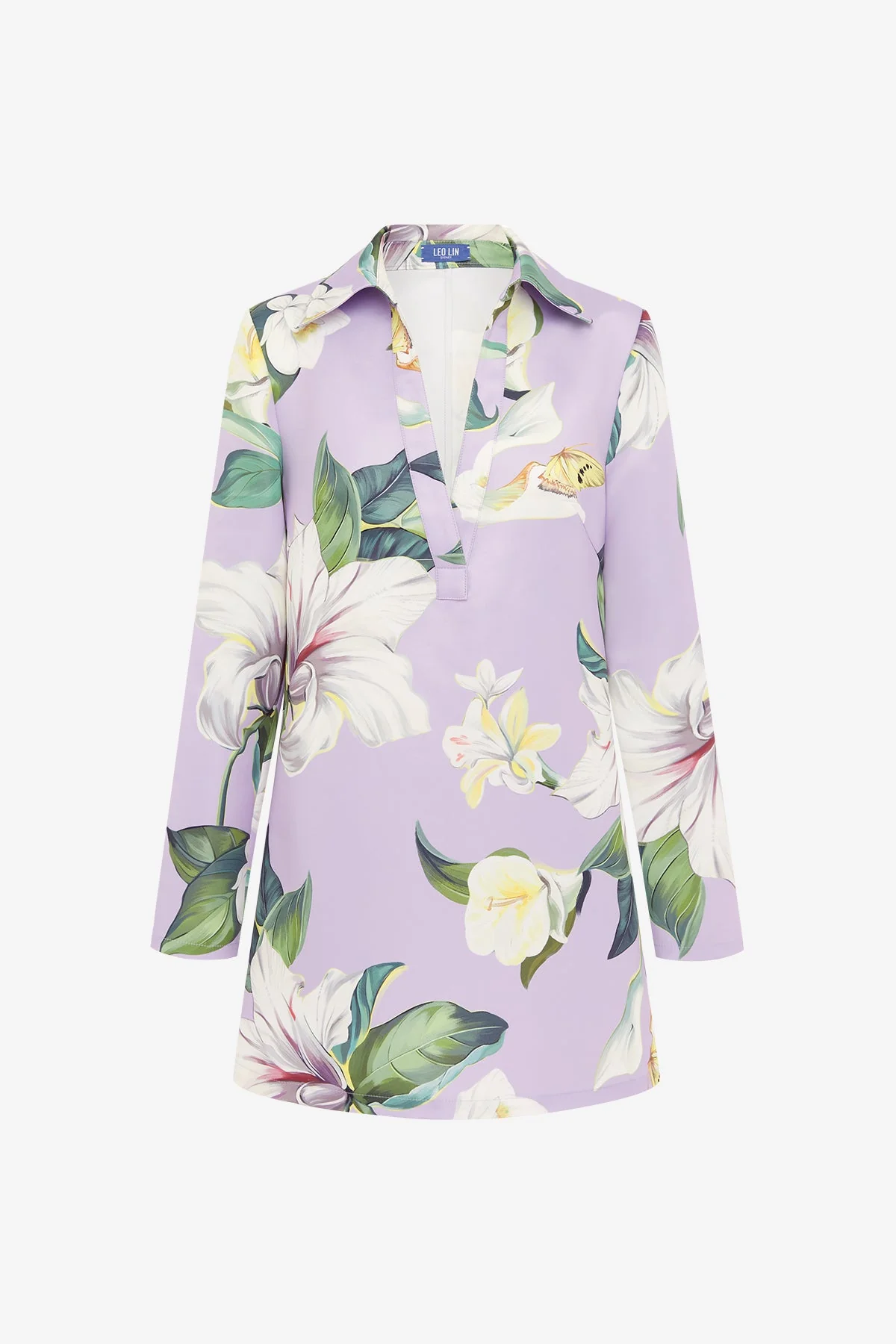 Acacia Shirt Mini Dress - Lily Blossom Print in Lilac