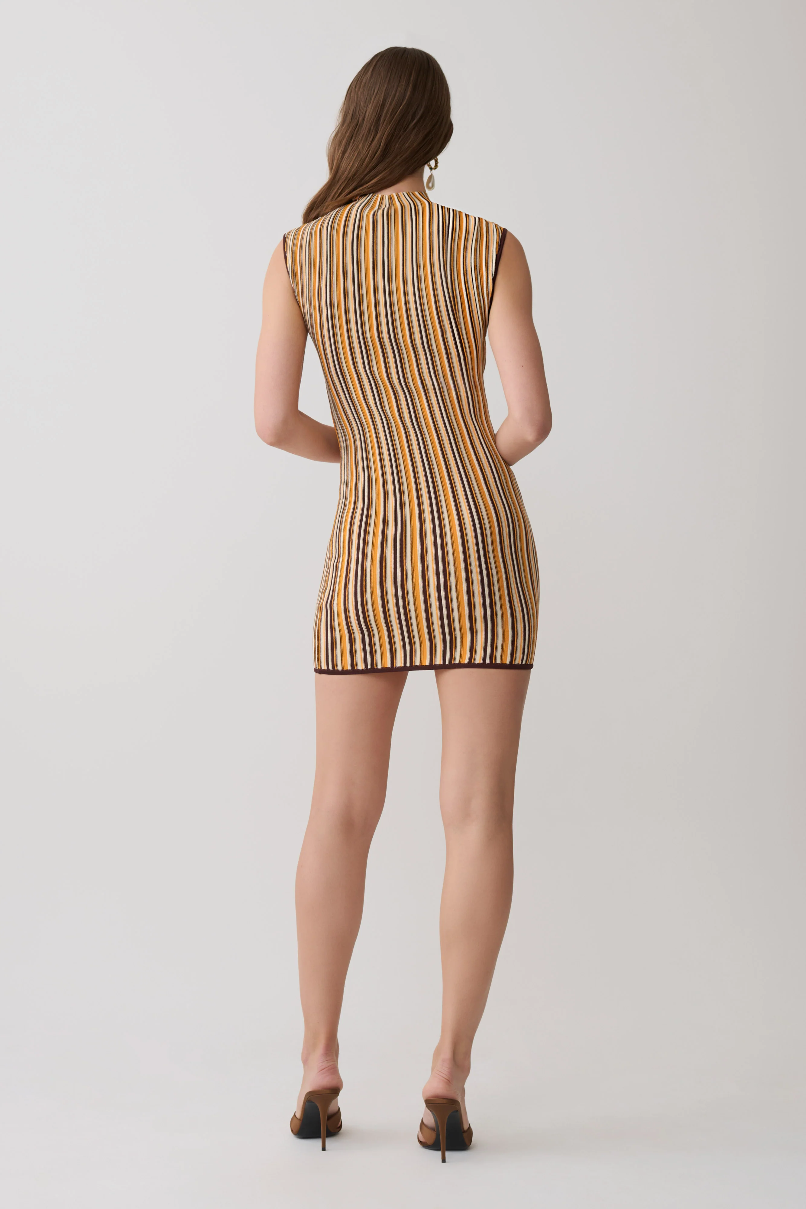 Meggie Striped Sleeveless Mini Dress - Orange/Chocolate