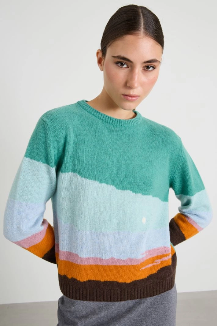 Wool sweater with inlay - GREEN