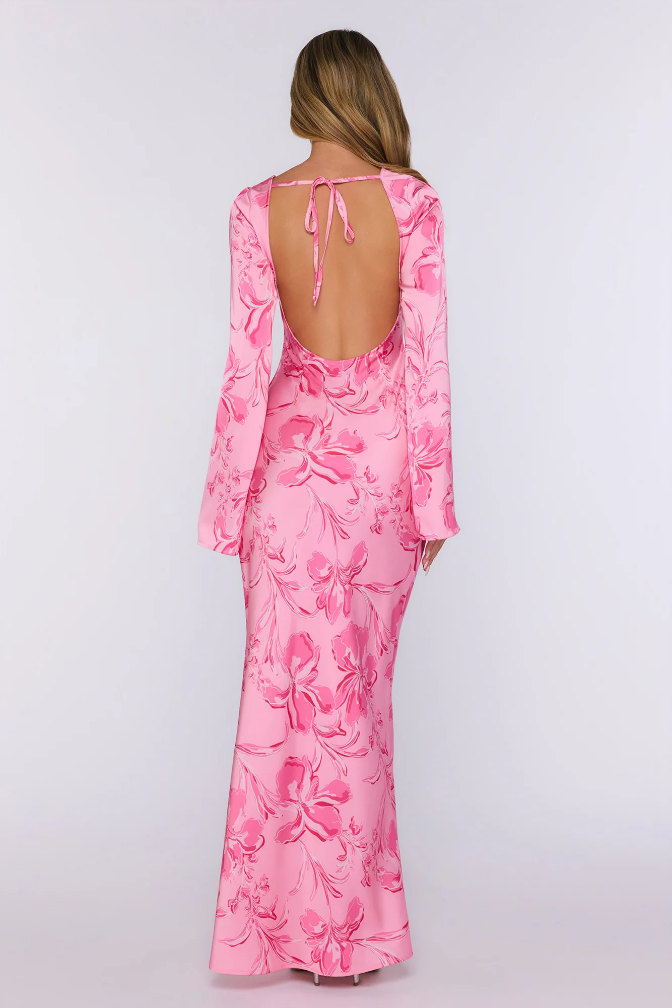 Sweet Clover Long Sleeve Satin Maxi Dress Pink