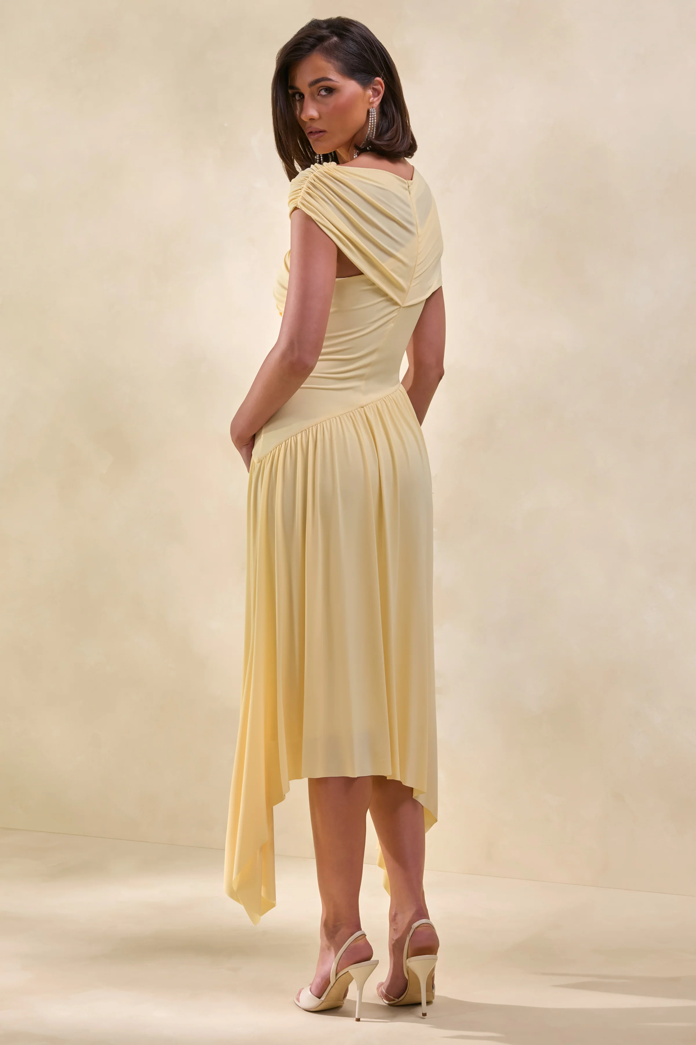 Lorina | Lemon Midi Dress With Asymmetric-Waist