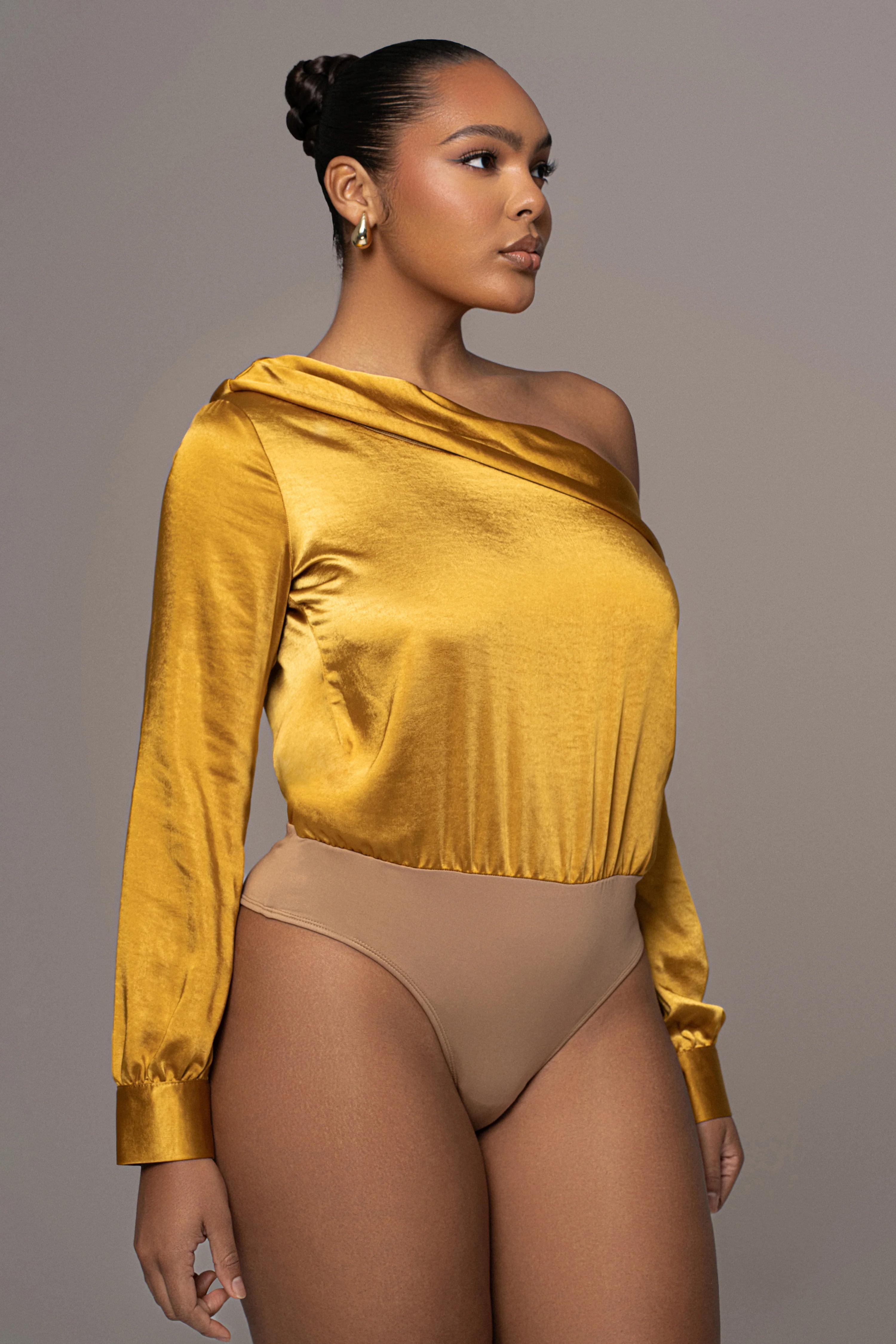Yellow Satin Rima Asymmetrical Bodysuit