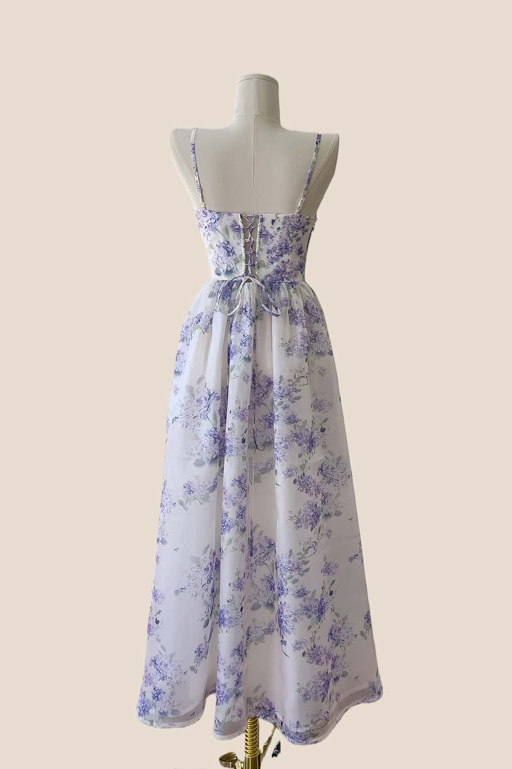 Straps Purple Floral A-line Princess Dress
