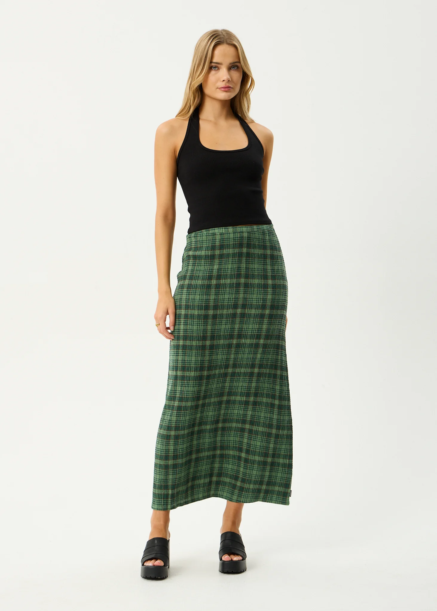 AFENDS Womens Lita - Seersucker Maxi Skirt - Lonnie Hunter Green
