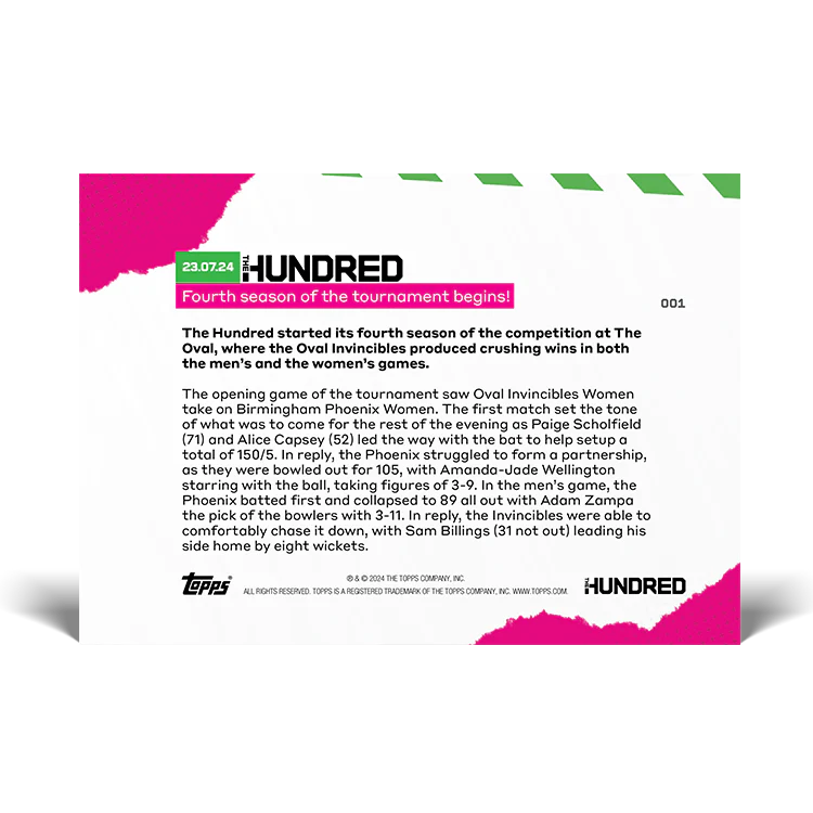 The Hundred 2024 - Fourth season of the tournament begins! - 2024 The Hundred TOPPS NOW® Card 1 - PR:18