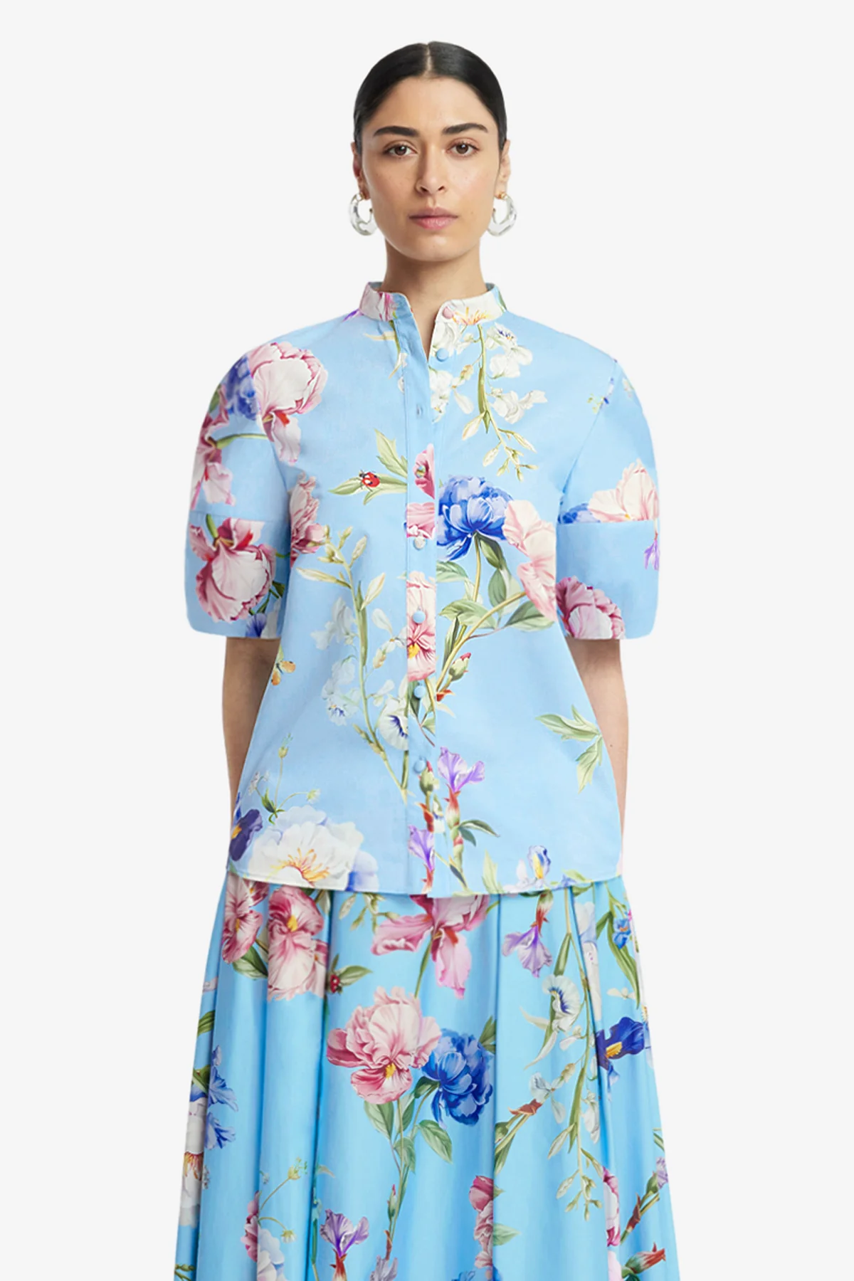 Jemma Blouse - Garden Print in Baby Blue