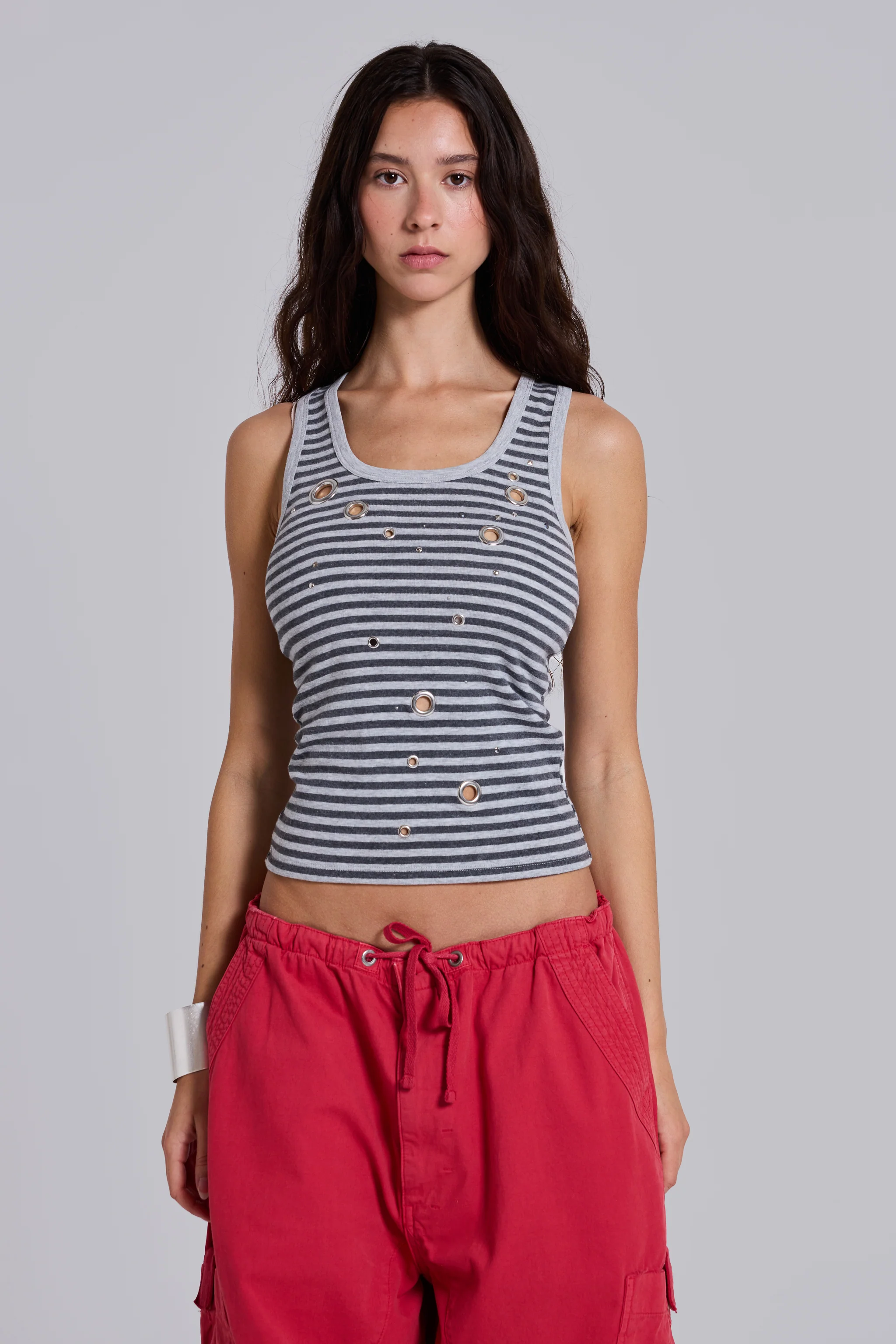 Eye Contact Vest Top With Eyelets in Stripe