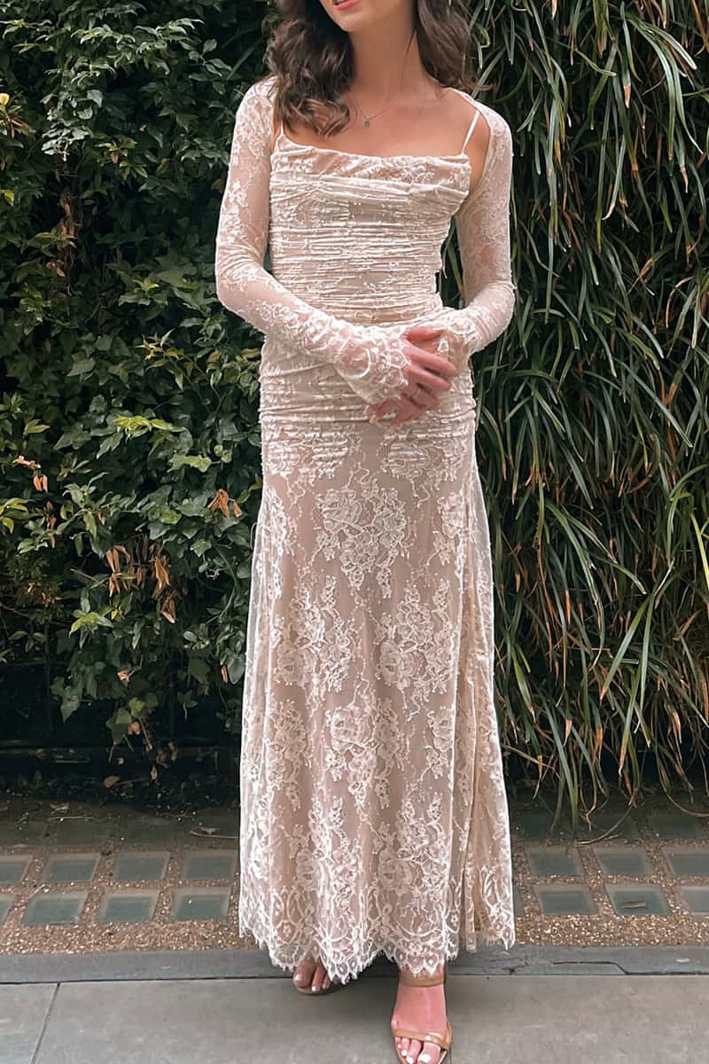 Straps Ivory Lace Fitted Party Dress