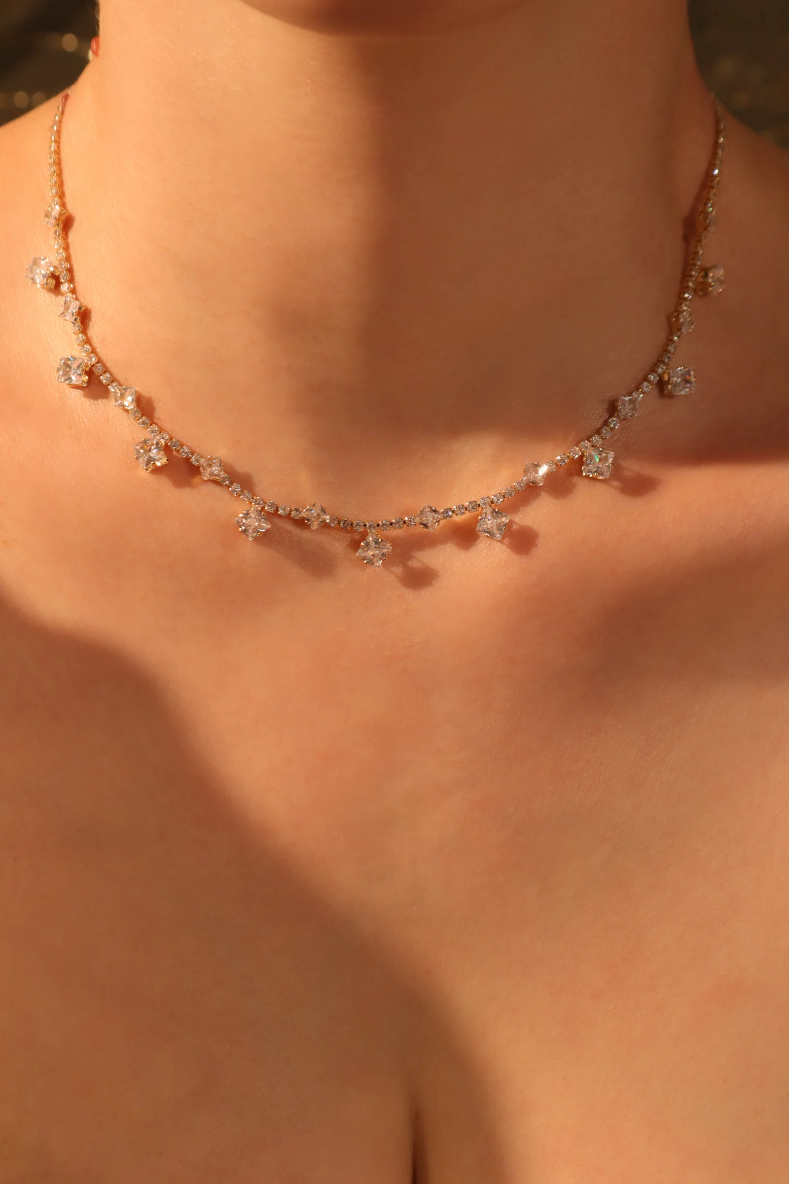 14K Real Gold Plated Multi Diamond Necklace