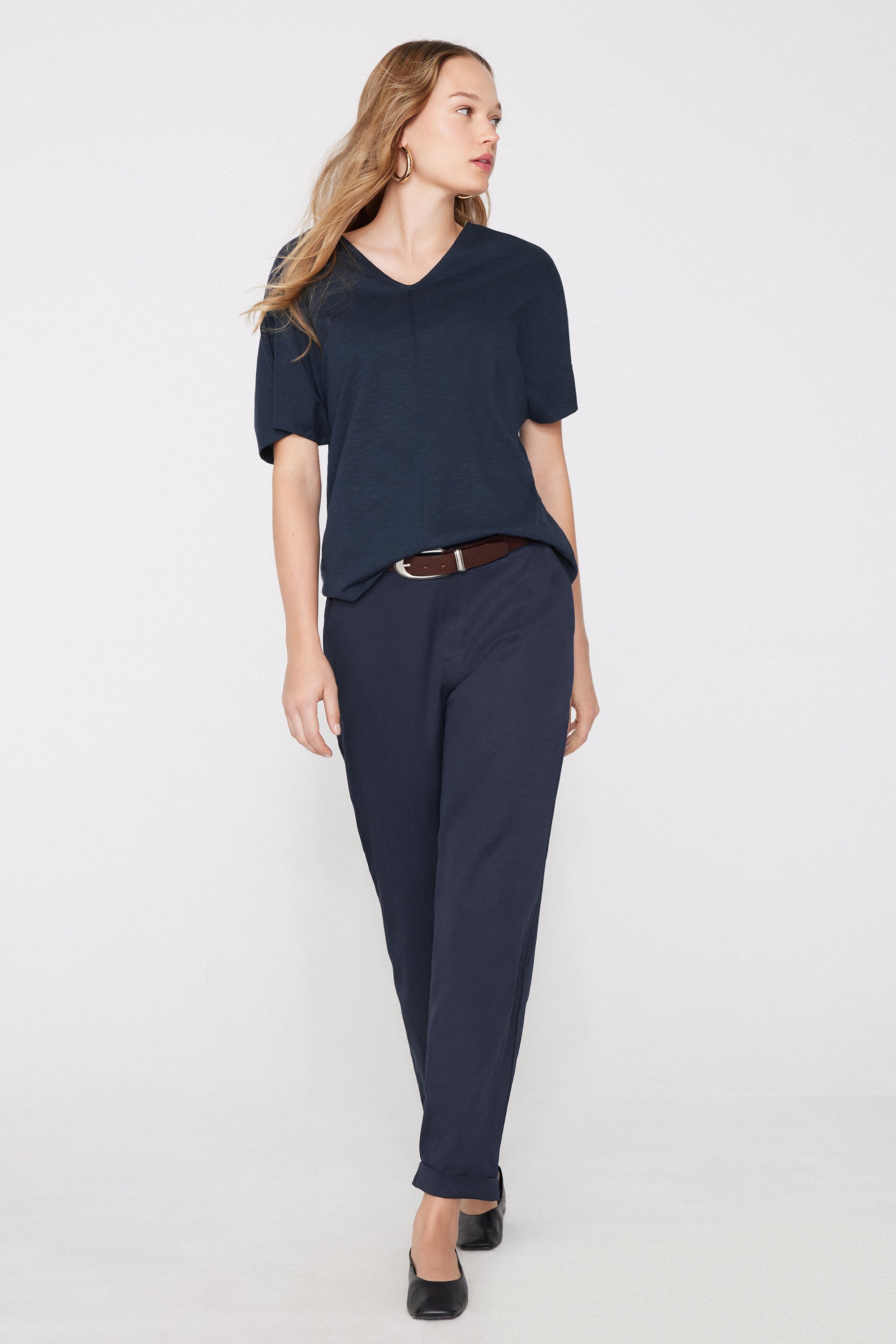 100% Slub Cotton V-Neck T-Shirt