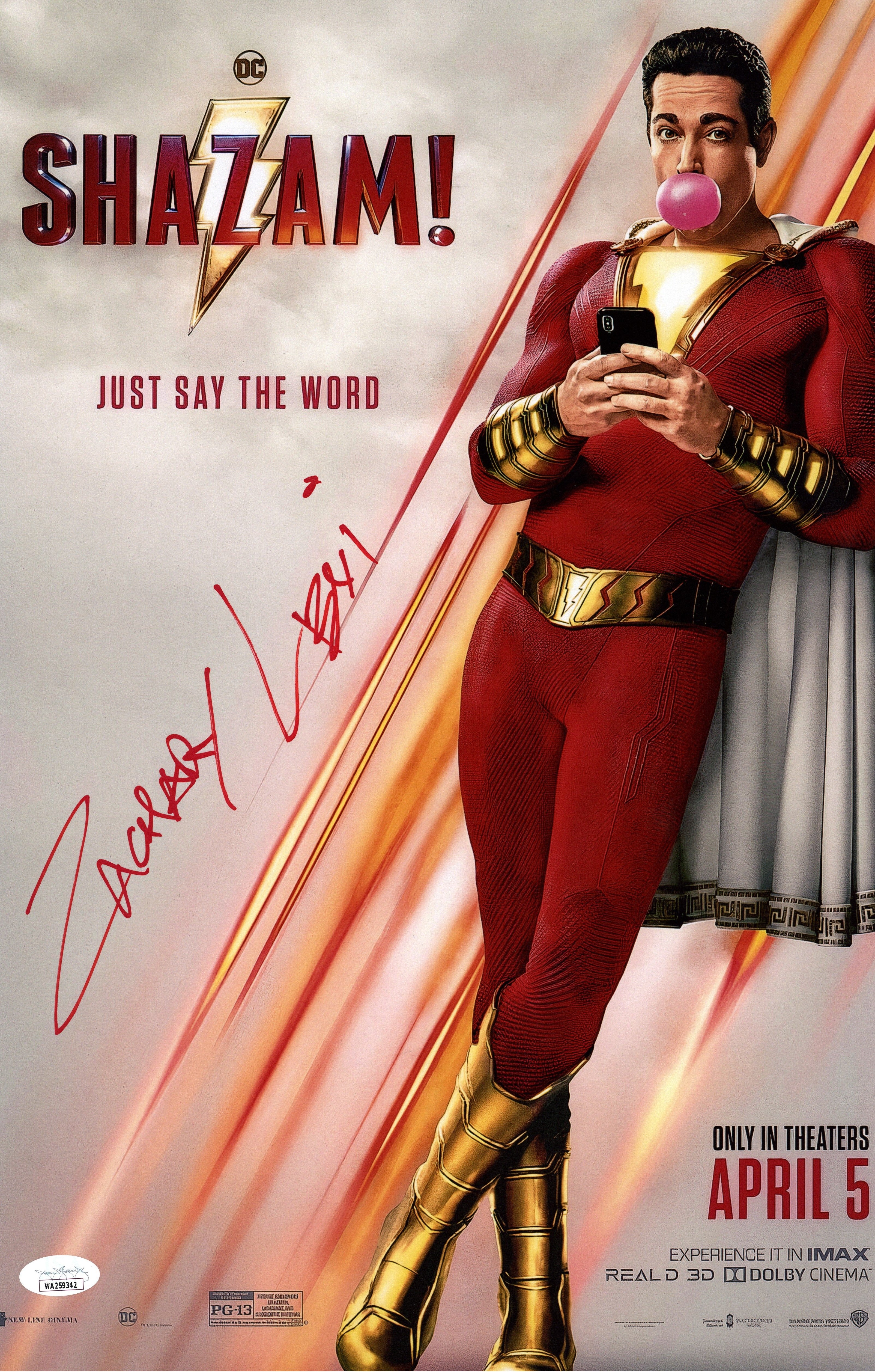 Zachary Levi Autographed Shazam 28cm x43cm Photo JSA