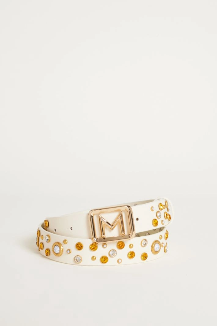 Embellished coated fabric belt - WHITE