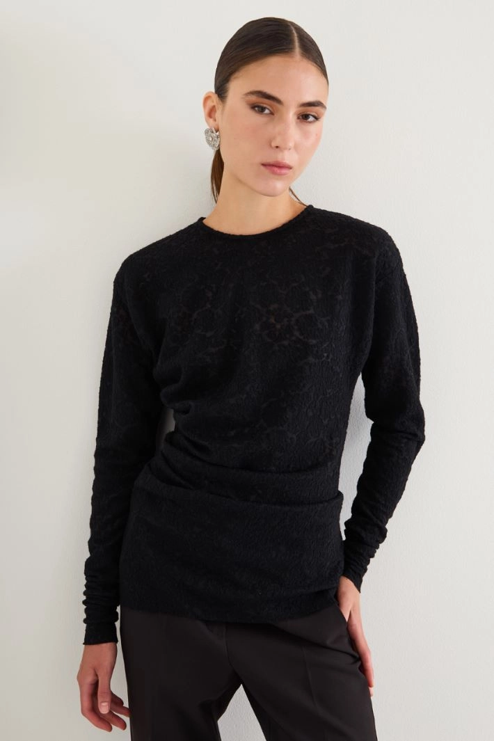 Lace jersey T-Shirt - BLACK