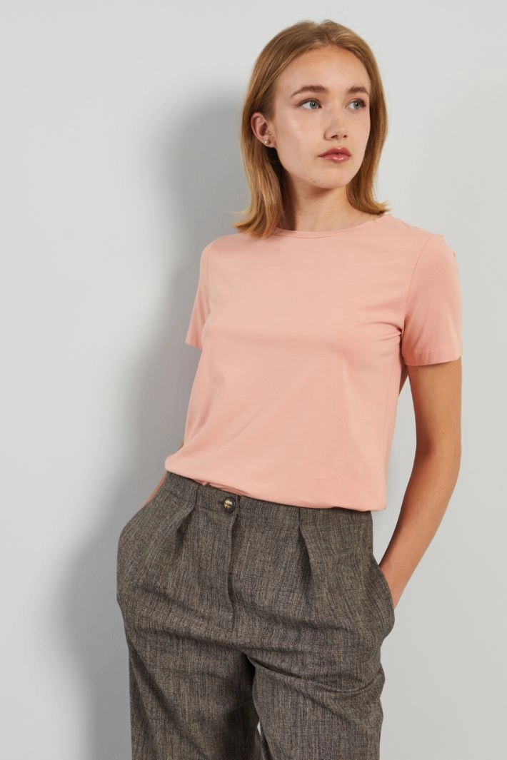 Stretch cotton T-shirt - PASTEL PINK