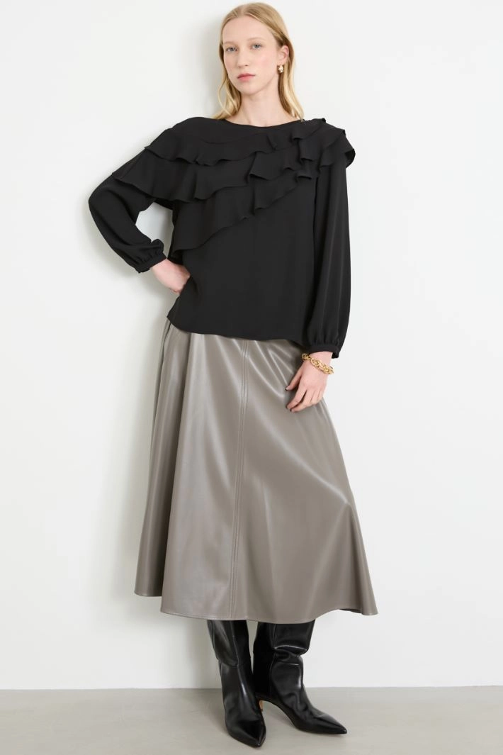 Blouse with ruffle - BLACK