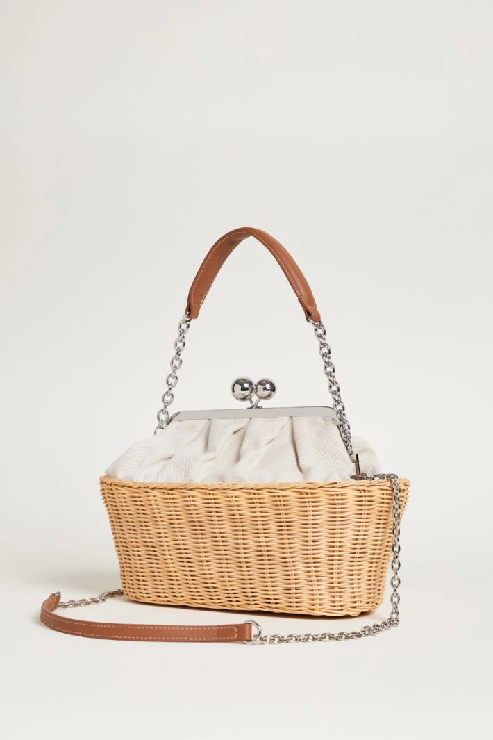 Canvas and rattan clutch - WHITE