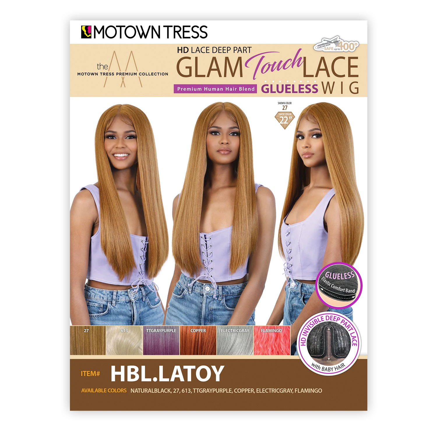 Motown Tress Human Hair Blend Glam Touch Glueless HD Lace Front Wig HBL.Latoy